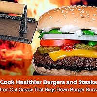 Vista 6 de Versátil parrilla de hierro fundido Safe-Touch de 8 x 4 pulgadas, peso 1 unidad. Prensa de carne perfecta con mango de madera para tocino crujiente