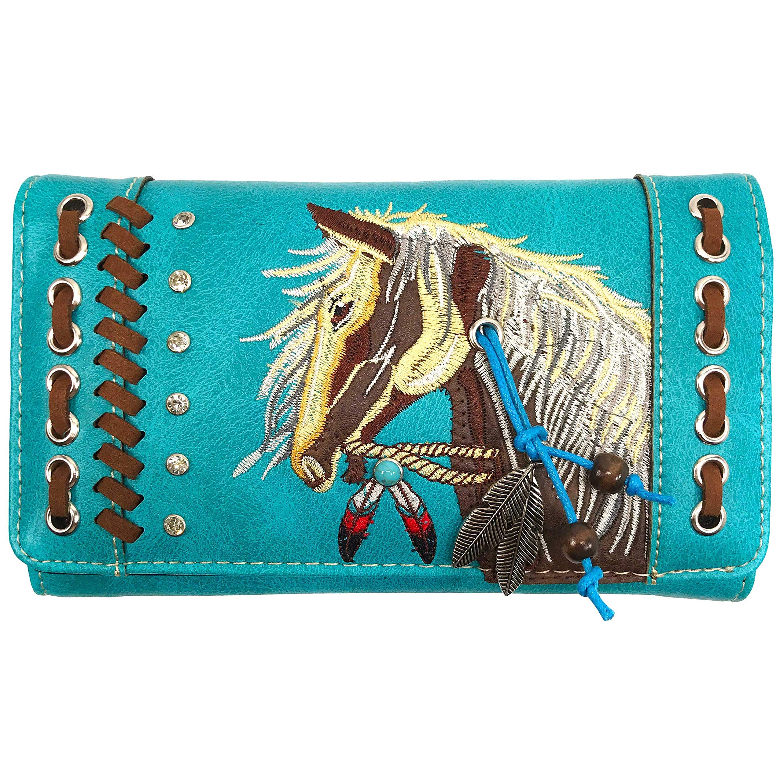 Zelris Dakota Dales Pony Horse Embroidery Mane Western Country Women Crossbody Wallet (Turquoise)
