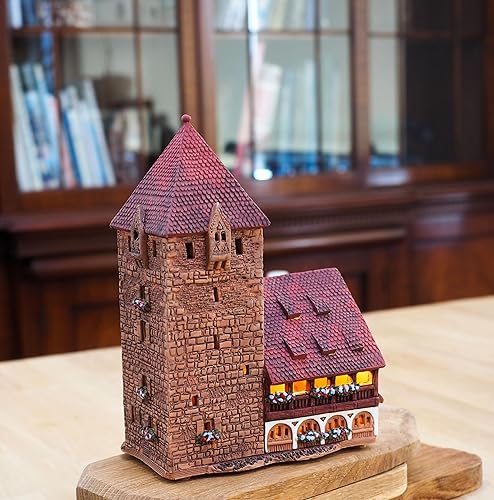 Miniatura 2 de Ceramic Houses Collection - Miniatura coleccionable hecha a mano de la histórica torre Schuldturm en Nurnberg, Alemania - Portavelas con velas de