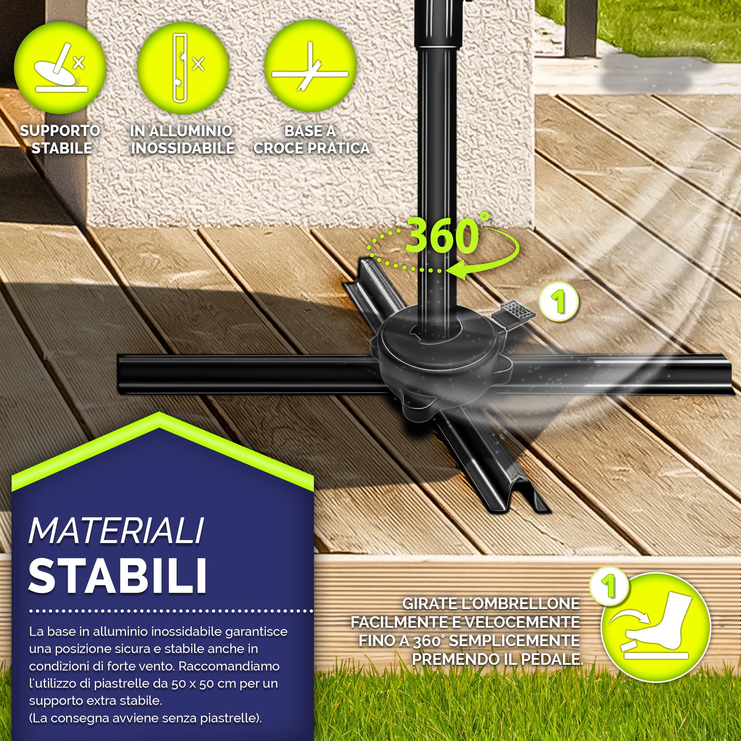 tillvex® Premium ombrellone da giardino 330 cm + copertura e protezione dal vento | Ombrellone a sbalzo regolabile a 7 pieghe con manovella | Ombrellone in alluminio girevole a 360° inclinabile