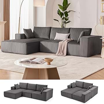 108” Modular Sectional Sofa, Cloud Sectional Couch with Deep Seat, Modern Modular L-Shape Sofa Couch with Chaise,Upholstered Couches for Living Room Bedroom (Grey, Left Facing Chaise)