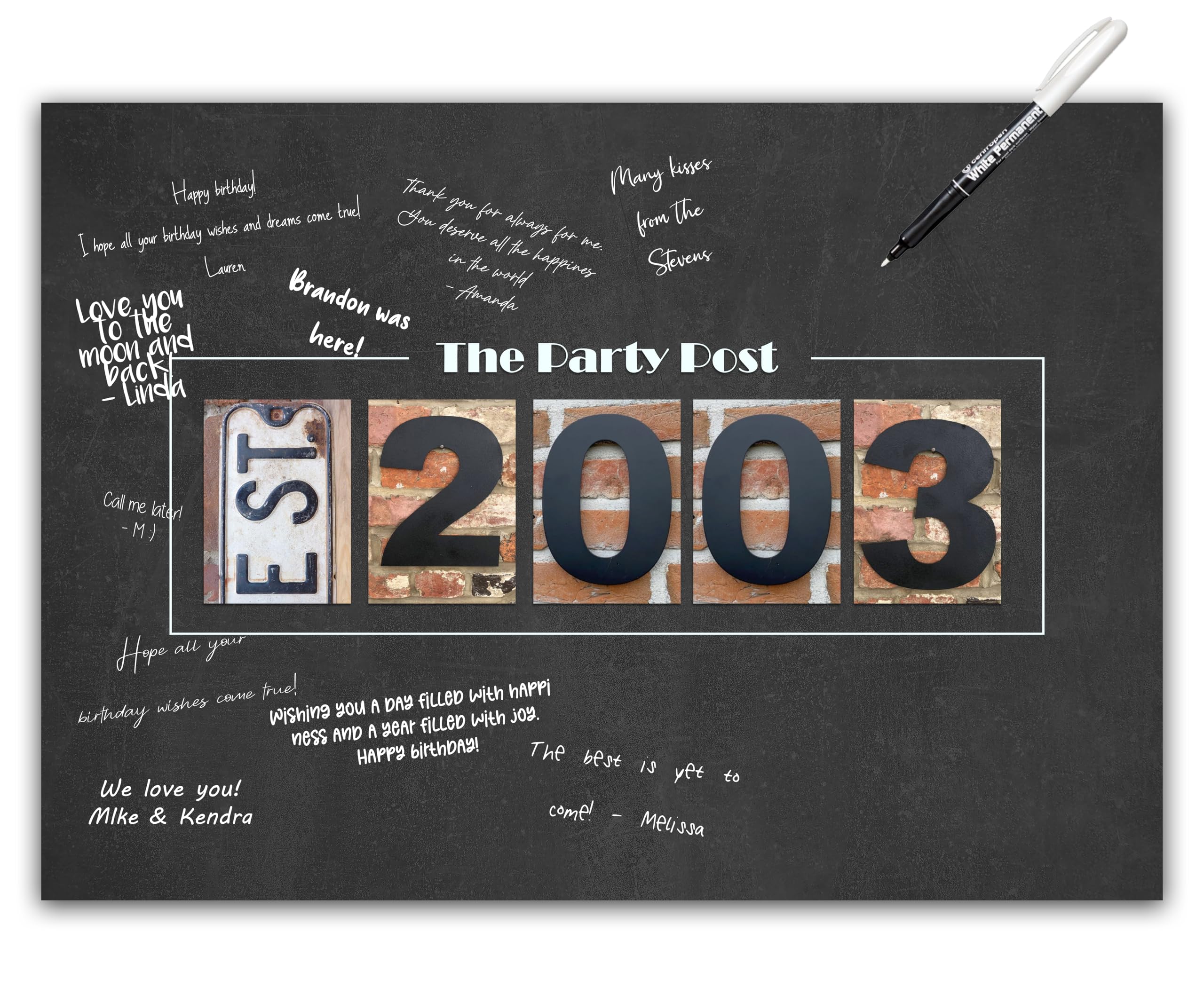 The Party Post Women's Est. 2003 22Nd Birthday Party Decorations - Chalkboard Guest Book Alternative Poster. A3 Party Sign For Him Or Her Turning 22 Years Old Signing Board For Or Men. Rustic 2003 Wall Art Banner For Wishes