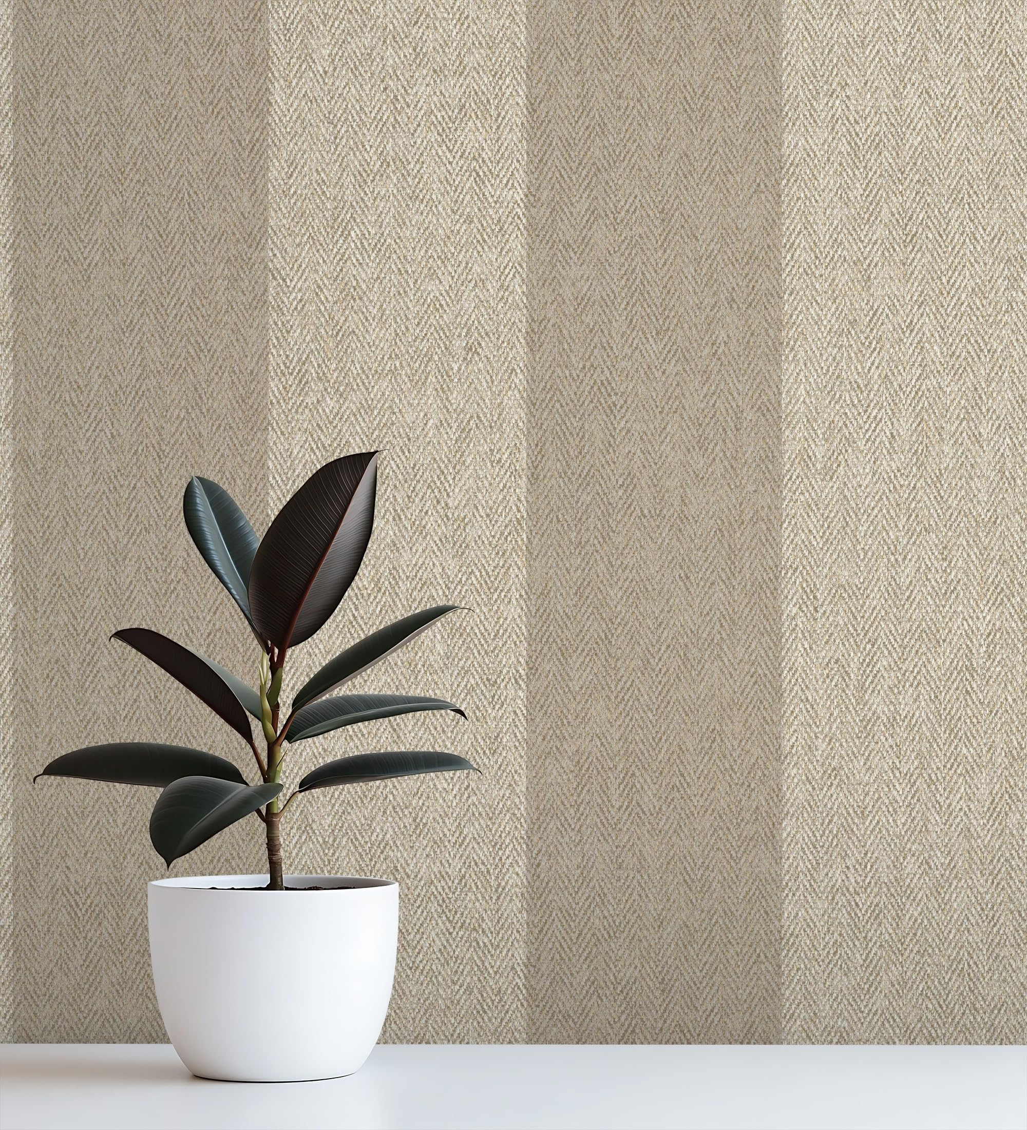 GAULAN 683560 - Tapete, Abwaschbar. Tapete mit Streifenmuster auf Fischgrat-Textur-Hintergrund in Beigetönen für Wohnzimmer Schlafzimmer Flur Esszimmer - Rolle 10 m x 0,53 m