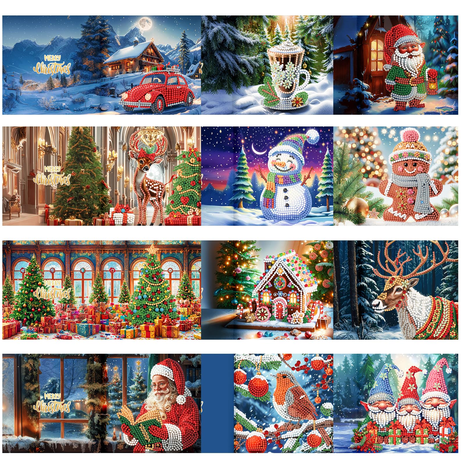 ycyingcheng 5D Christmas Greeting Cards, DIY Special-shaped Diamond Painting Cards Kit, Diamond Art Xmas Postcards for Family Friends