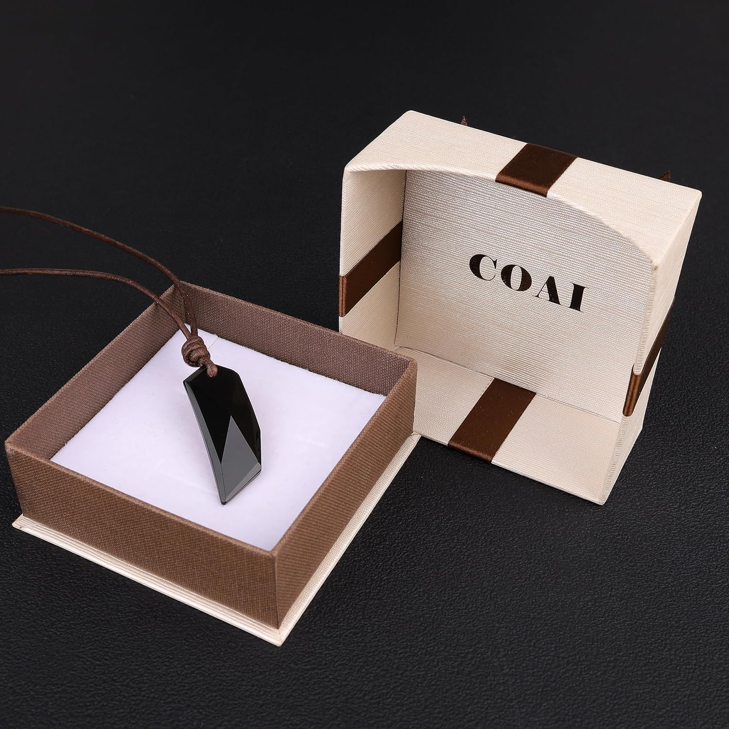 COAI Genuine Leather Necklace Wolf Tooth Necklace, Tiger Eye Necklace/Howlite Necklace/Black Obsidian Necklace