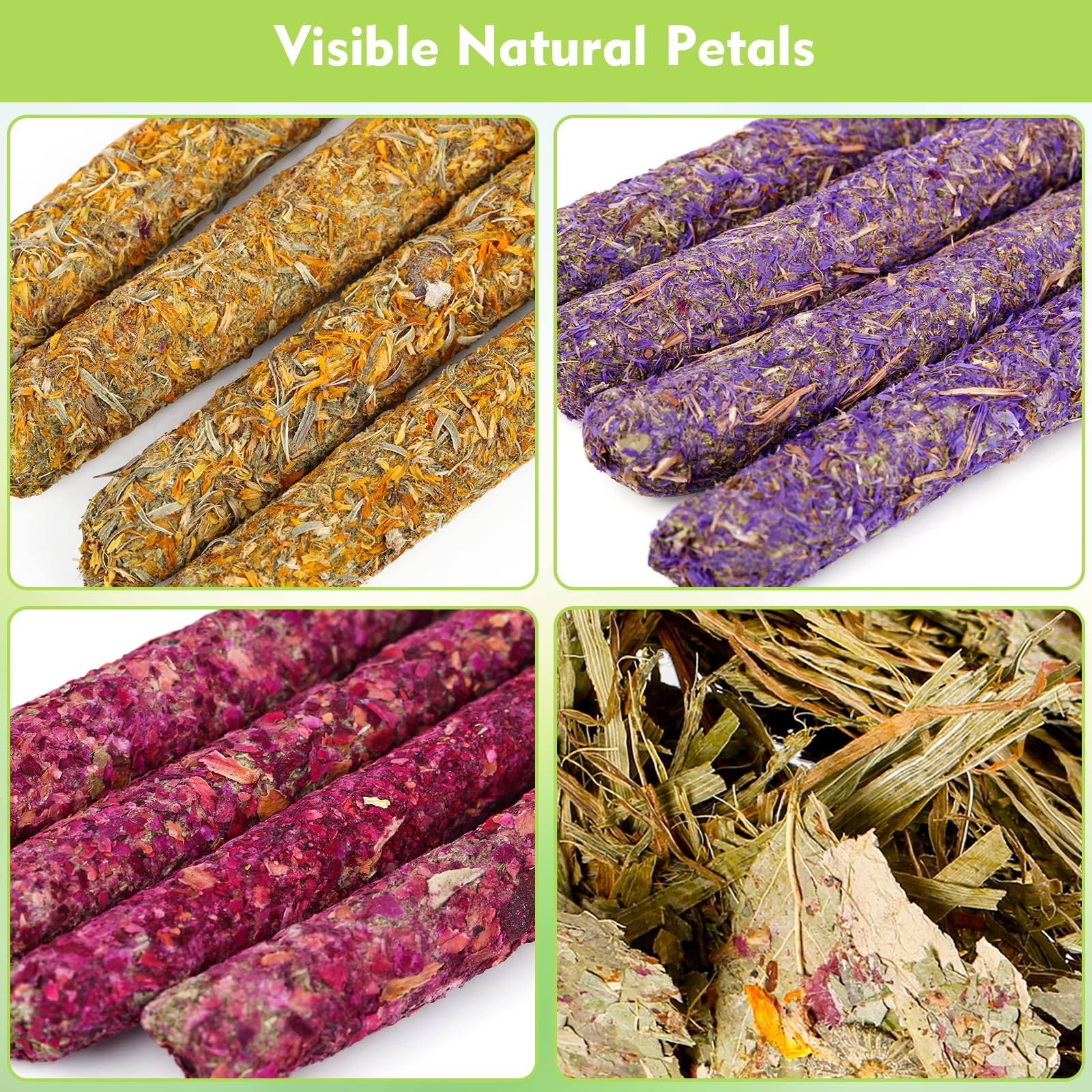Abizoo 16-Pack Rabbit Flower Chew Toys - Natural Timothy Hay Sticks With Herbal Flowers For Rabbits, Guinea Pigs, Hamsters & Small Pets - View #7