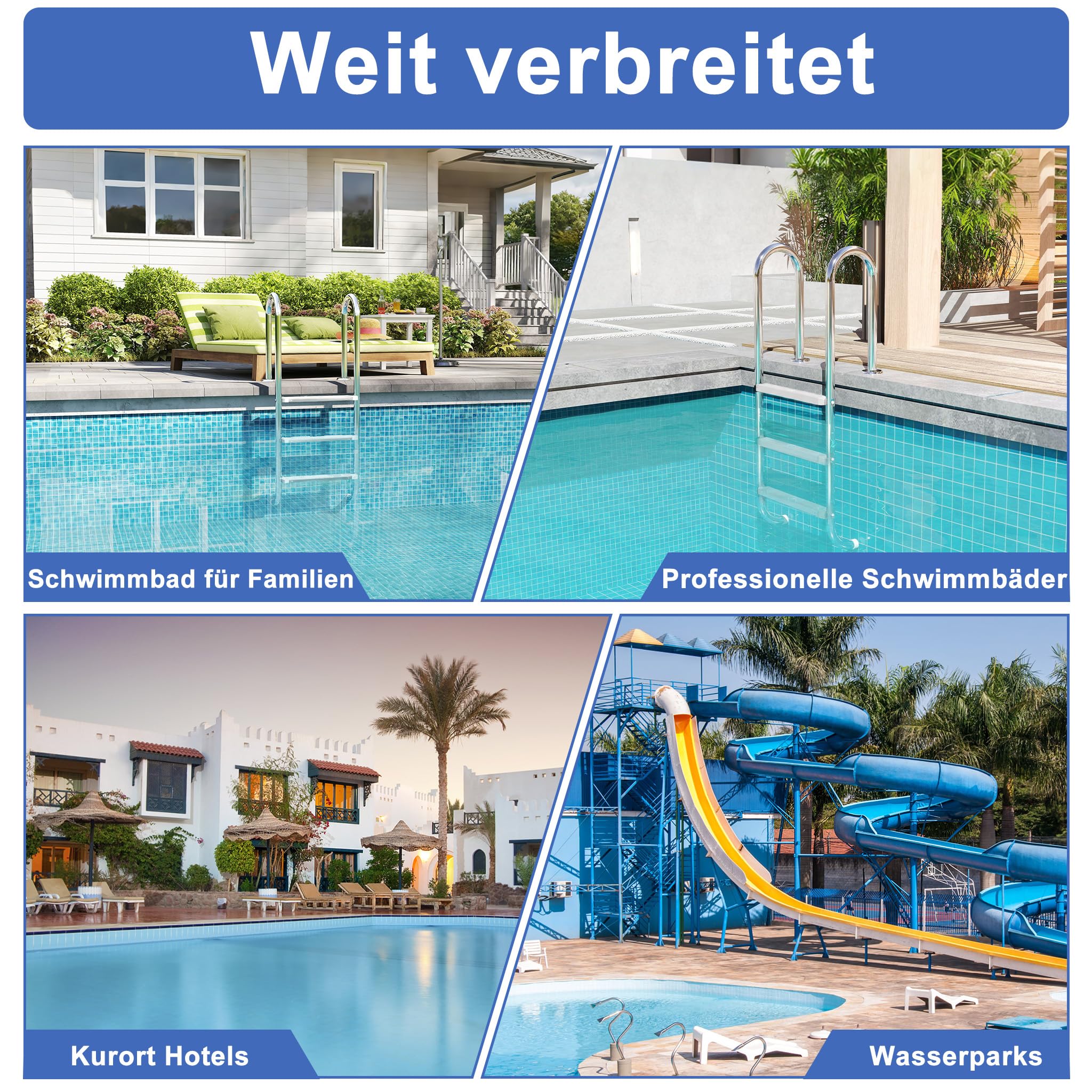 YRHome 3 Stufen Poolleiter Aus 304 Edelstahl rutschfest ABS Trittstufen Bis 150 kg Traglast,Schwimmbadleiter für Gartenpool Einbaupool Geeignet bis 130 cm Beckentiefe