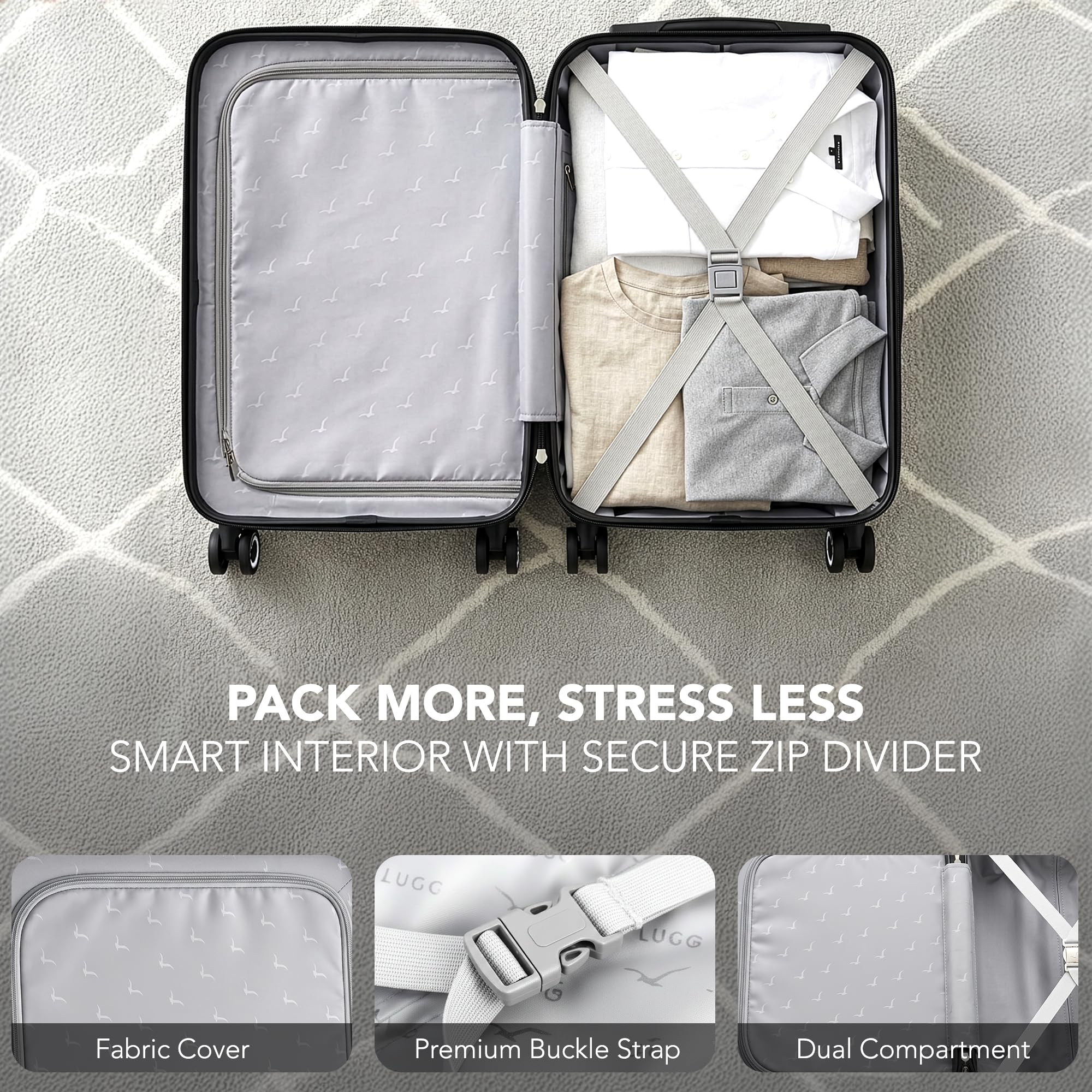LUGG - Jetset 40cm Suitcase - 40x30x20cm- Ryanair Compatible - Underseat Size - Hard Shell ABS - Spinner & Removable Wheels - Lightweight Travel Luggage- Cream/Brown — view 25