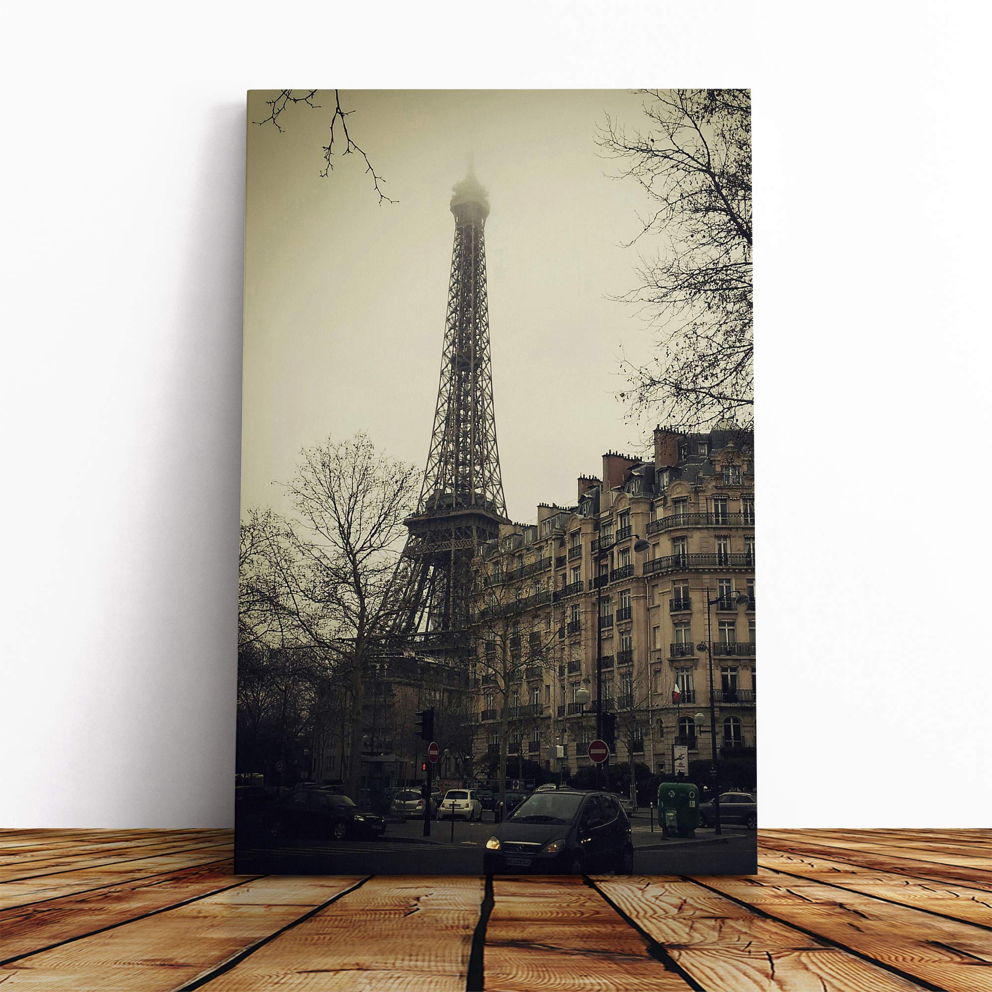 Eiffel Tower Mist Paris France Canvas Print | Gallery Wrapped 30mm Frame Wall Art | 20x14 inches | Ready to Hang | Modern Cityscape Picture | Living Room Bedroom Lounge Office