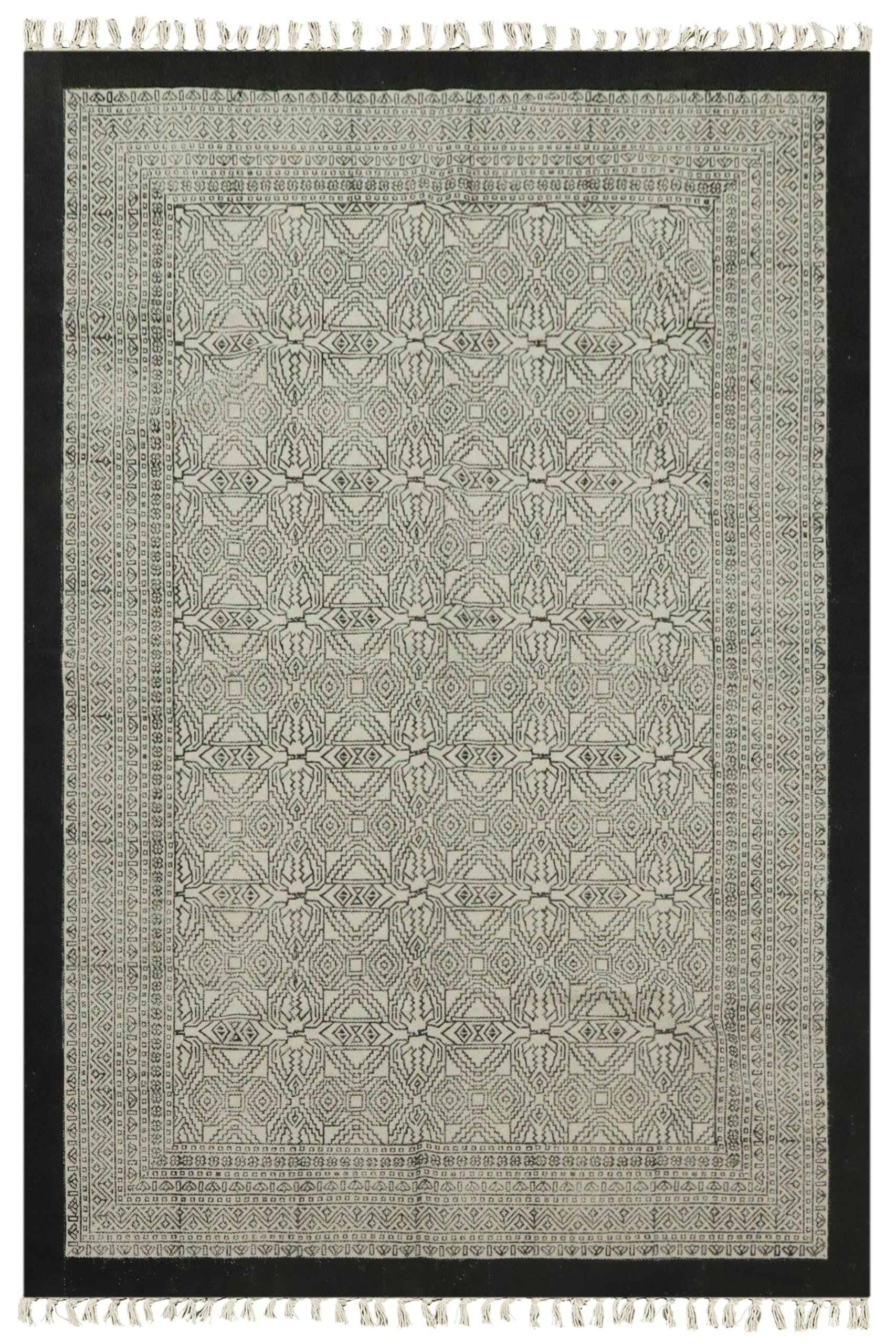 Tapis en coton tissé main bohème noir et beige pour salon