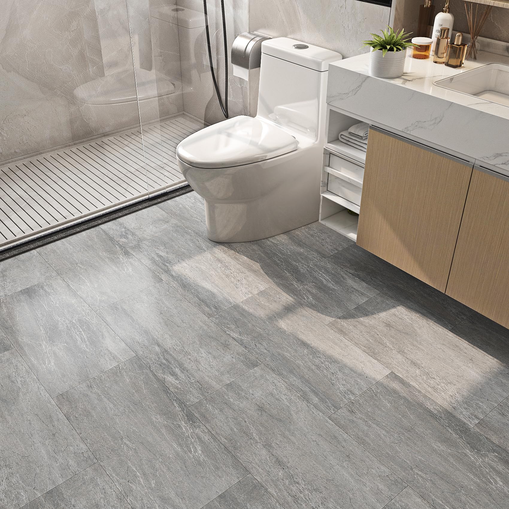 Piastrelle Adesive PVC Effetto Marmo 30x60cm - Grigio - Per Cucina, Bagno, Pavimento E Parete - Impermeabili - Foto 14