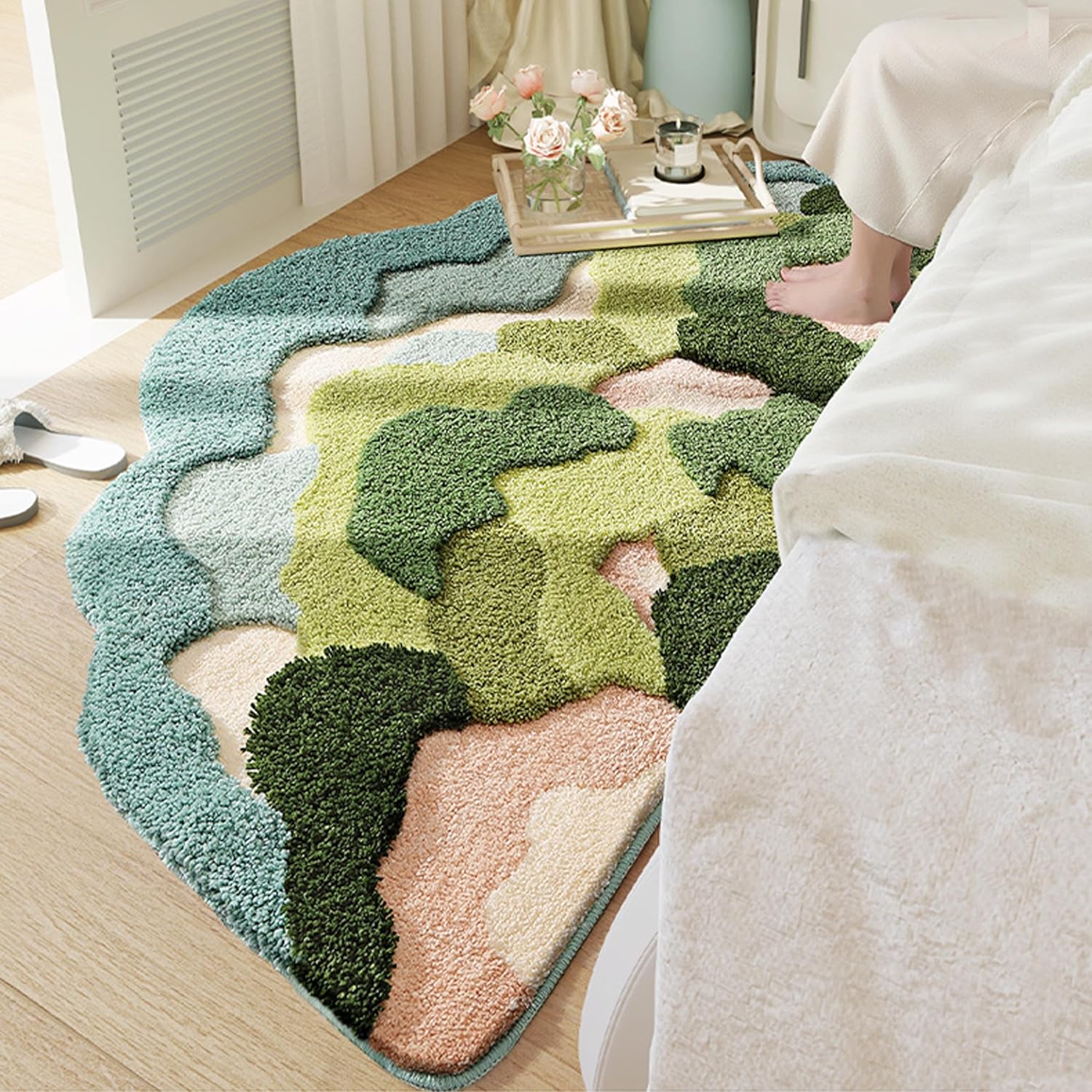 Half Round Bathroom Rugs Tropical Absorbent Bath Rugs Cute Semicircle Bath Mats for Bathroom Non Slip Fluffy Soft Plush Microfiber Machine Washable Shower Indoor Mat (Tropical, 29"×47")