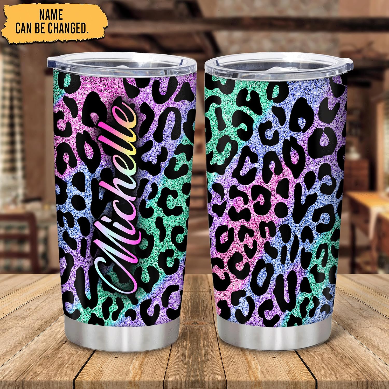 Hyturtle Personalized Gifts For Leopard Lover - Birthday Christmas - Leopard Print Custom Name Stainless Steel Tumbler 20oz With Straw Lid - Cheetah Lover Gifts For Her Women Girl Daughter Friend