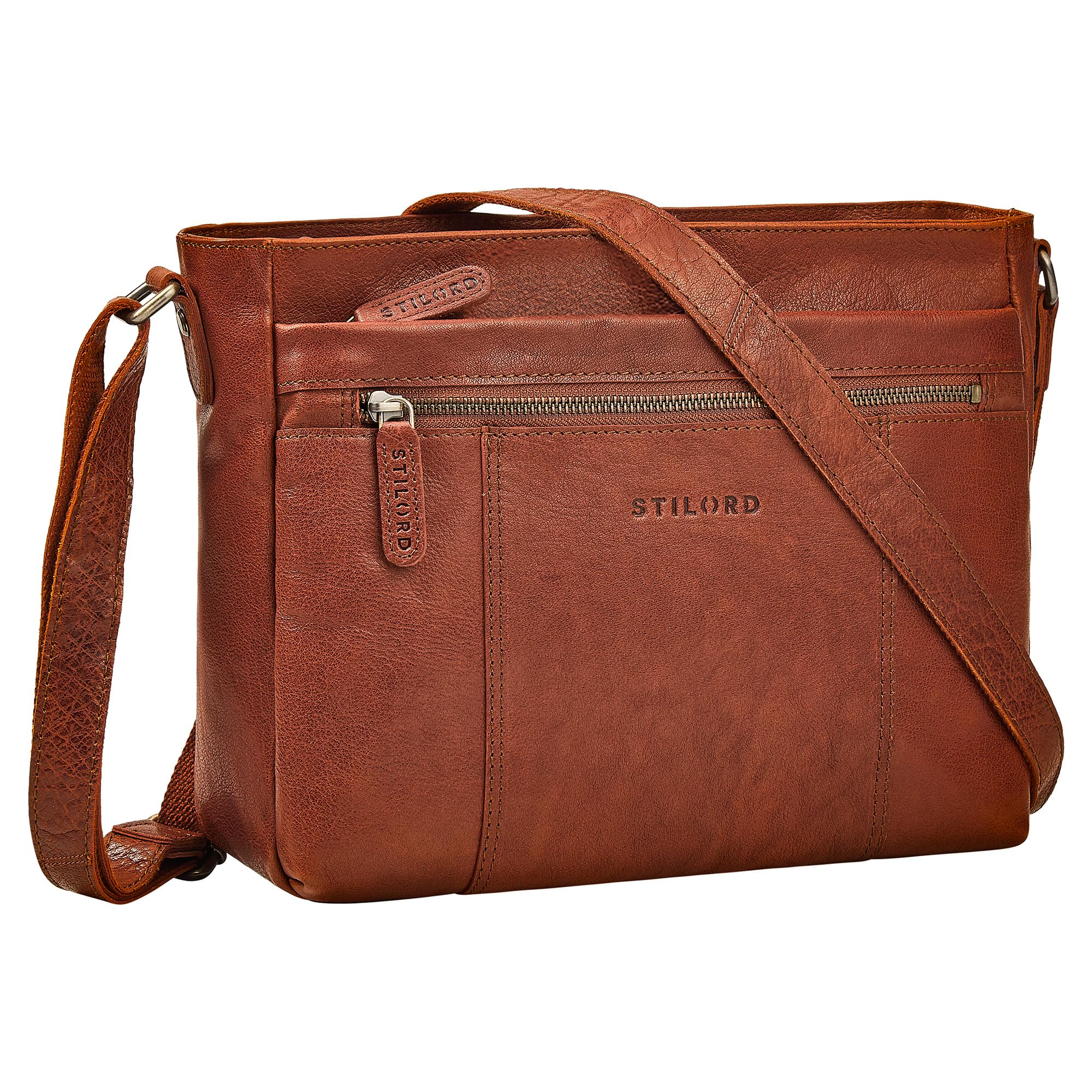 STILORD "Bianca Mediano Bolso de Cuero Mujer Vintage Bandolera Piel Genuina Bolso de Hombro Cruzado Bolsos Señoras Bolsa de Mano con Cremallera y Correa Ajustable Color:negro