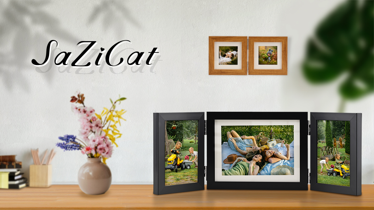 Amazon.com - SaZiCat Hinged Tri-Fold Picture Frame, Tempered Glass