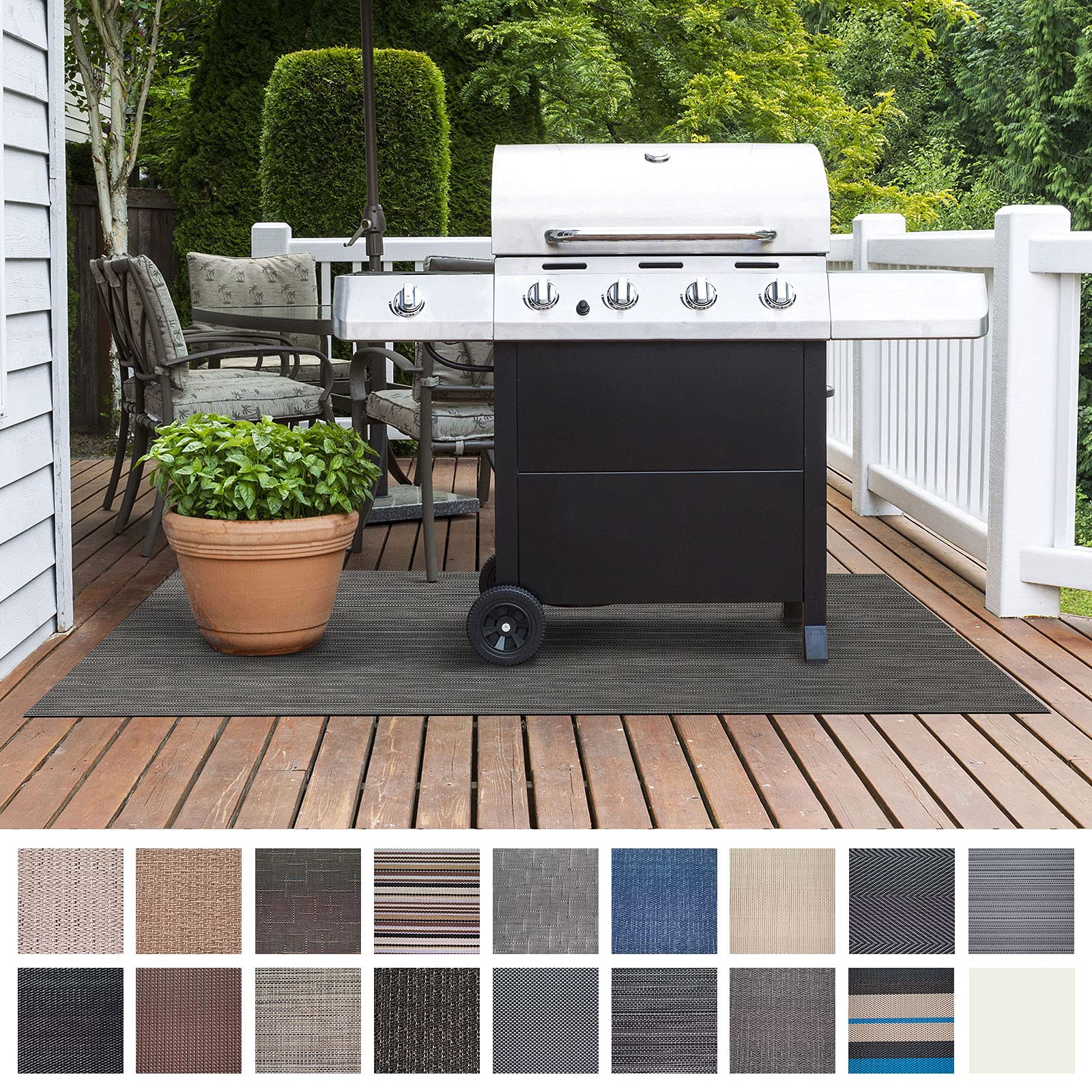 Floordirekt Génova - Esterilla protectora para barbacoa, protección para barbacoa de gas y barbacoa de carbón vegetal para exteriores y jardín, difícilmente inflamable, 180 x 180 cm