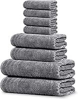 TensTowels 8-Piece Dark Grey 100% Cotton Towel Set: 2 XL Bath (30x60"), 2 Hand (16x28"), 4 Washcloths (13x13") - Lightweight, Quick-Dry, Super Absorbent