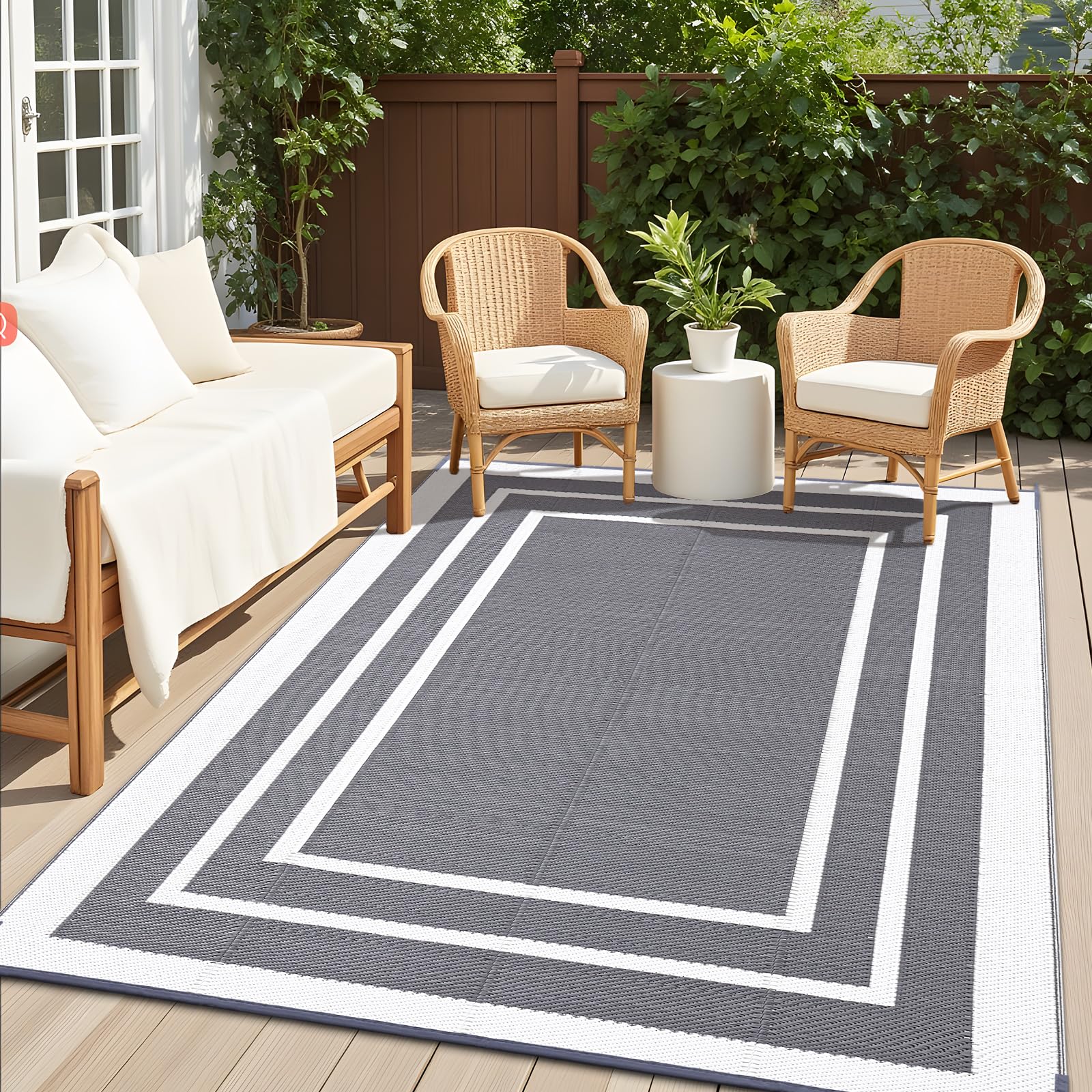 OLANLY Outdoor Rug 8x10 ft Waterproof, Reversible Outdoor Plastic Straw Rug, RV Mat, Indoor Outdoor Carpet Clearance for Patio, Camping, Balcony, Deck