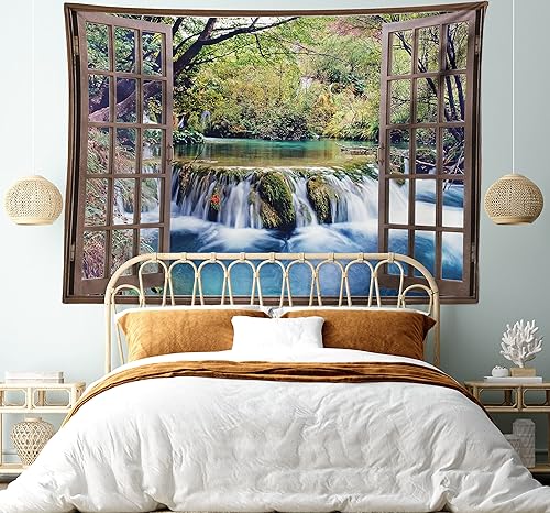 Miniatura 285 de Ambesonne Tapiz de naturaleza, silueta de oso salvaje en el bosque de la selva en la noche oscura, ilustración para colgar en la pared para Verde