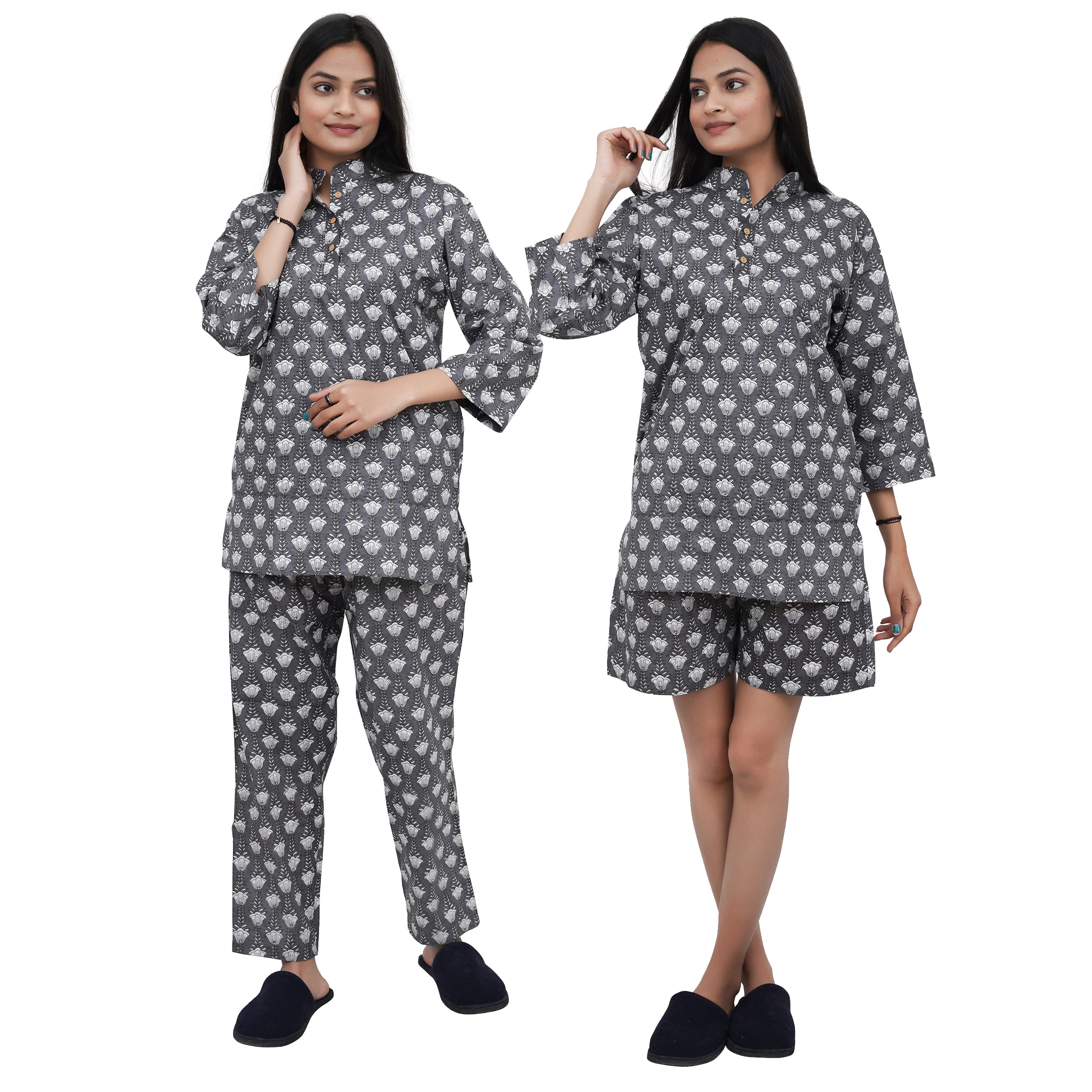 iinfinize Kurti Pajama & Shorts | New Summer Collection Cotton Fabric Straight Short Kurti 3/4 Sleeve Night Suit | XL-Size