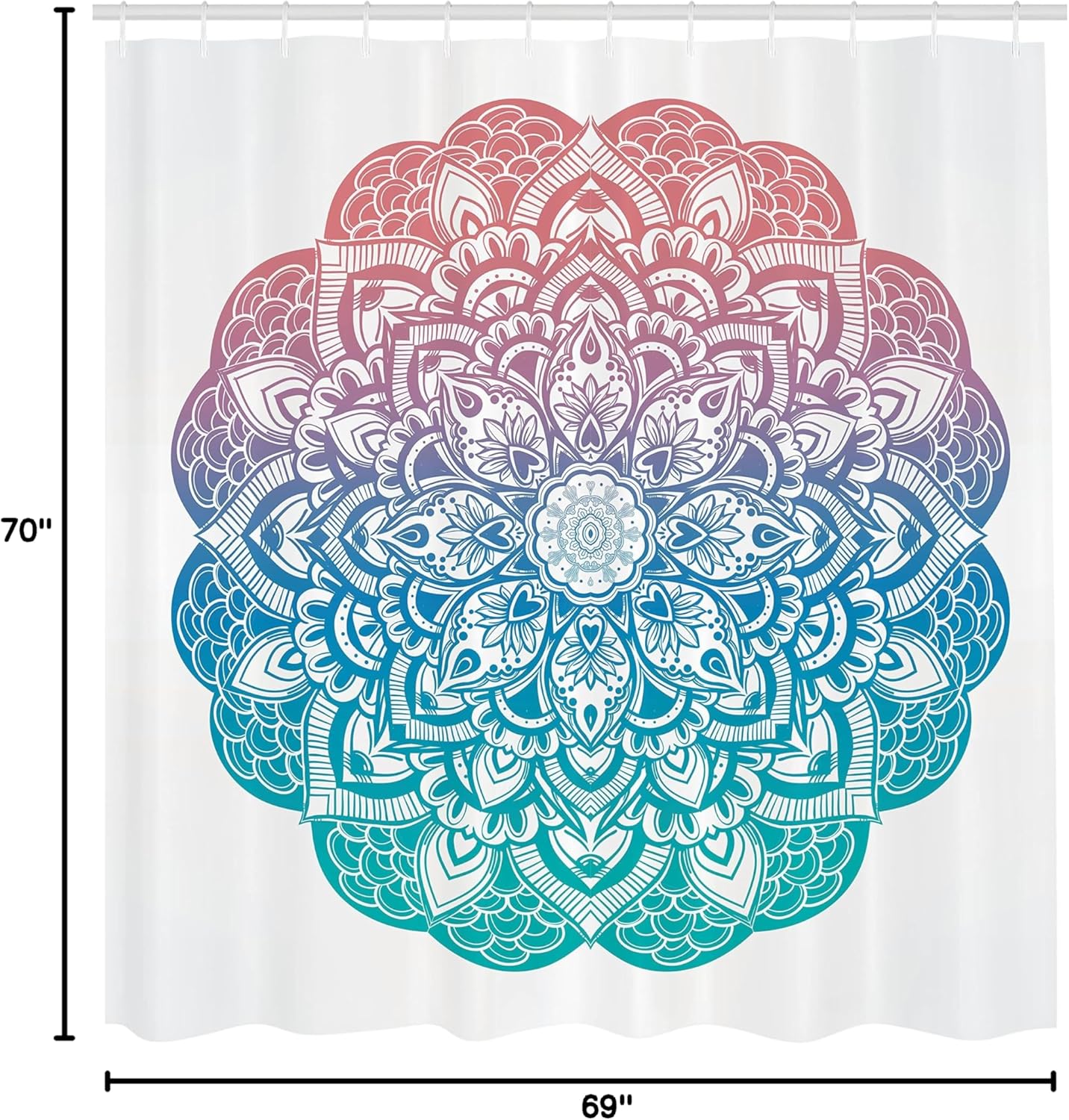 Ambesonne Mandala Shower Curtain, Paisley Floral Gradient Mandala Pattern Yin Yang Cycle of Life Earth Theme, Cloth Fabric Bathroom Decor Set with Hooks, 69" W x 70" L, Blue Pink White