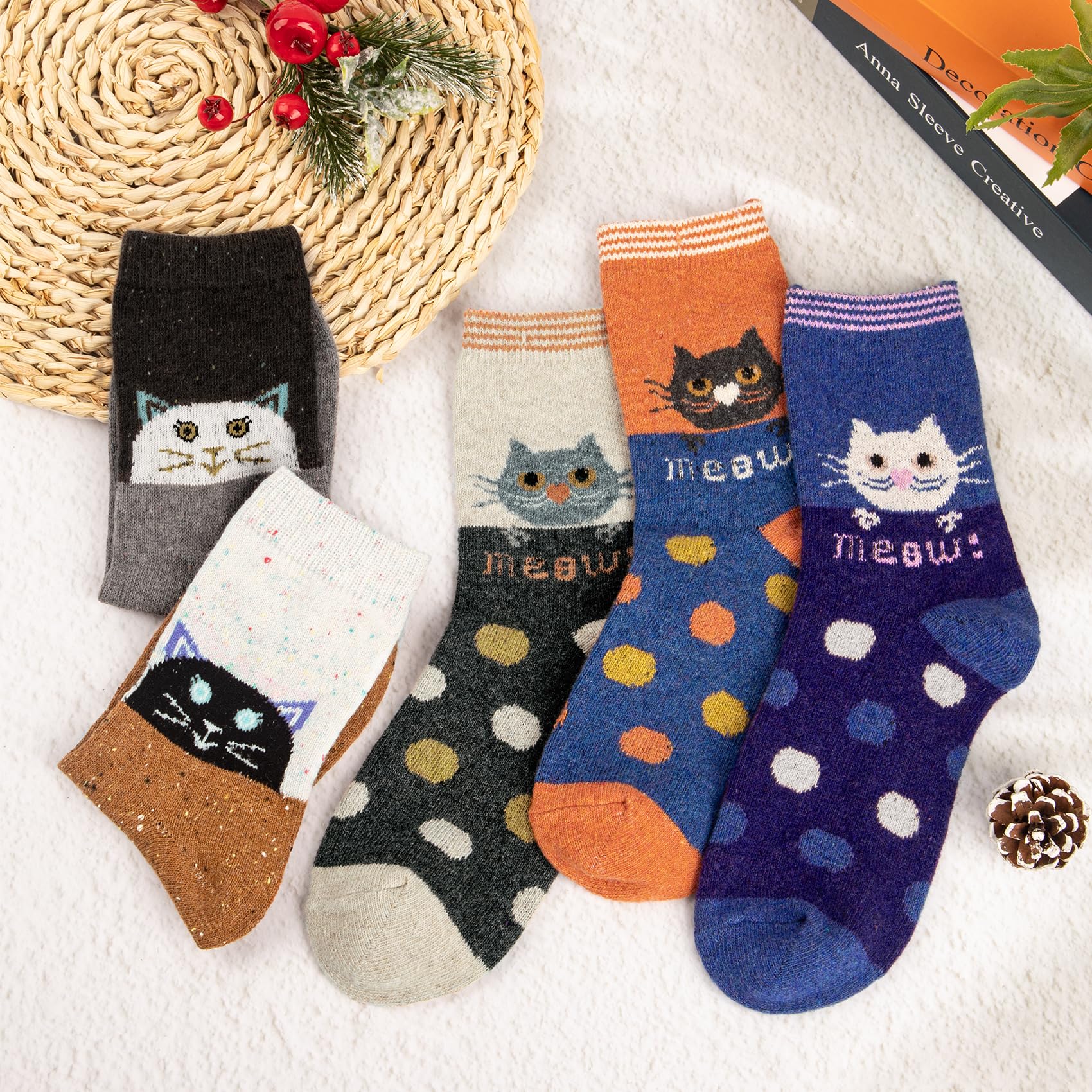 YSense Snug 5 Paia di Calze Calde Invernali da Donna - Calze di Lana Comode per Escursionismo, Multicolore