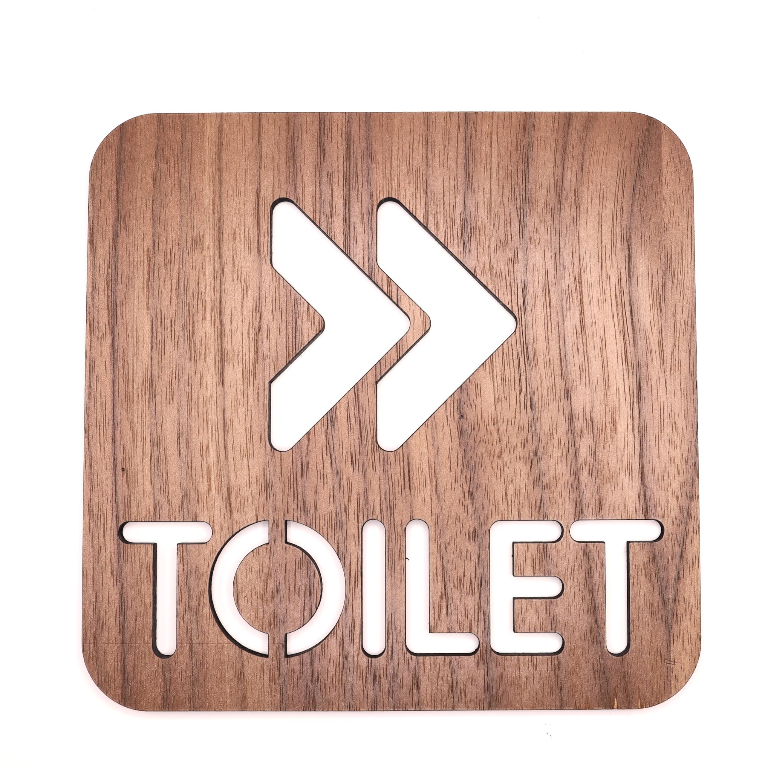Right Arrow Walnut Wooden Toilet Directional Sign, 14.5 x 14.5 cm Bathroom Wayfinding Plaque with Modern Right Arrow Design - Image 3