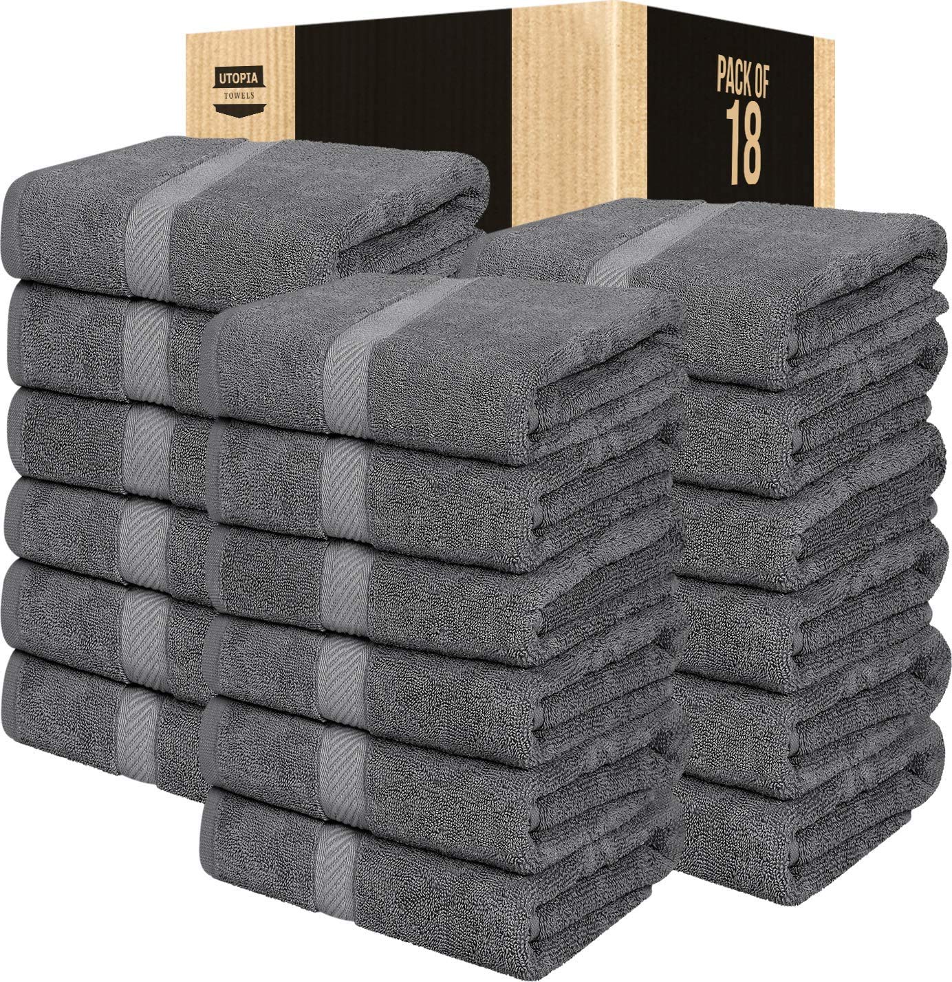 Utopia Towels - 18 Pack Bath Towel Set, 100% Ring Spun Cotton (60 x 120 CM) Medium Lightweight and Highly Absorbent Quick Drying Towels, Premium Towels for Hotel, Spa and Bathroom (Grey)