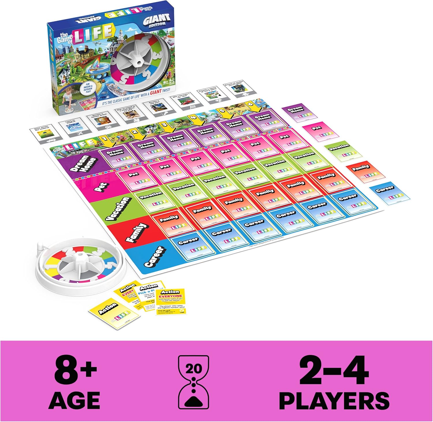 The Game of Life, Giant Edition Family Board Game Indoor/Outdoor Fun Game with Big Oversized Gameboard Cards Spinner, for Adults and Kids Ages 8 and up image 2 of 9 B09TC8N3SH