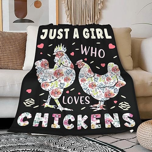 Manta con diseño floral de pollo con texto en inglés "Just A Girl Who Loves Chickens", suave y cómoda para sofá, cama, para cuatro estaciones, 30 x