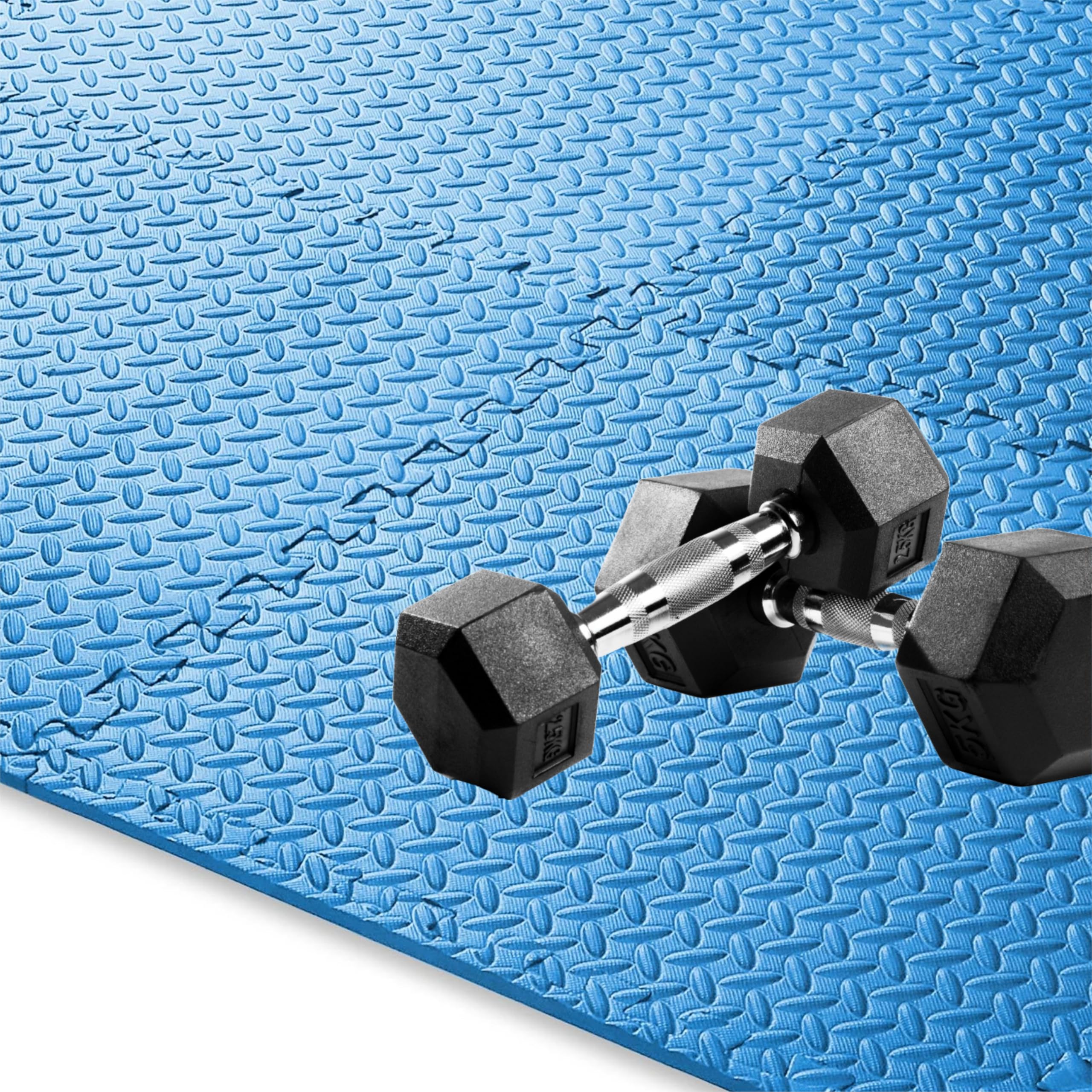 Interlocking Exercise Floor Mats, 60 x 60 cm, Water-Resistant EVA Foam, Non-Slip Surface, Black (Blue, 48 Sq Ft - 12xMats) โ image 1