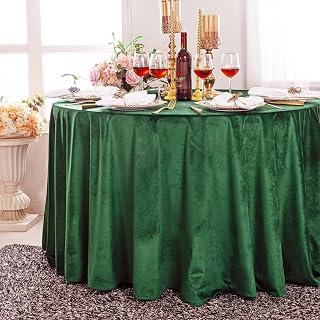 | Luxurious Premium Round Holland Velvet Tablecloth for Weddings, Venues, Graduations, Parties, etc (Emerald Green, 120 in)