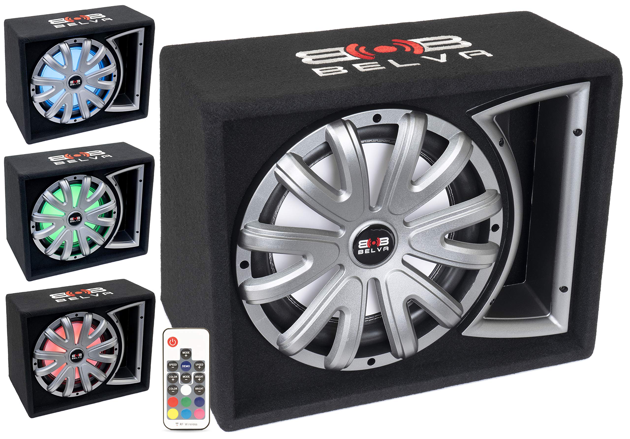 BELVA BLB112LED Single 12-inch 750W Loaded Ported Car Subwoofer with Multi-Color LED and Remote
