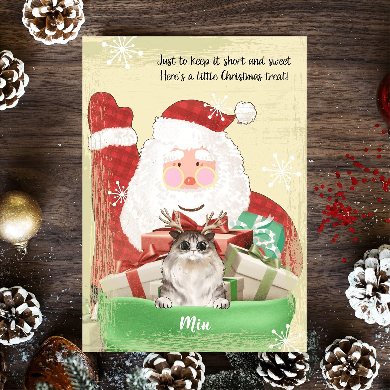 GOSSBY Personalized Custom Postcard (4 Cats) Just to keep it short and sweet Here's a little Christmas treat Gift Cards Blank Postcards Dog Postcards Greeting Cards Dog Lover Gift Cards Unique Christm