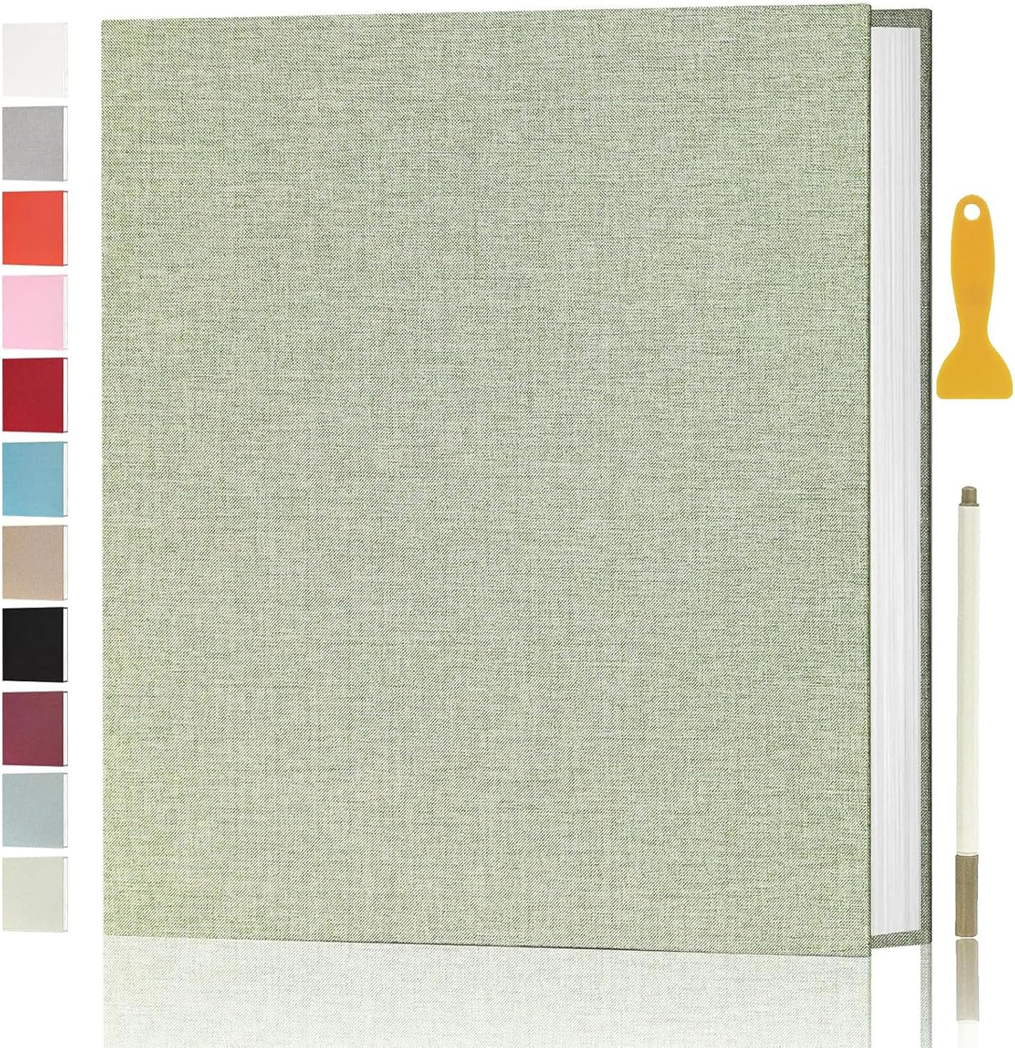 Photo Album Self Adhesive Pages for 4x6 5x7 8x10 Pictures Scrapbook Magnetic Photo Albums with Sticky Pages Books with A Metallic Pen for Baby Wedding Family 13.2x12.8 GrassGreen 60 Pages
