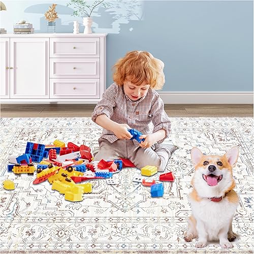 Miniatura 4 de ubcindy Alfombra lavable de 3 x 5 pies, suave y antideslizante, con parte trasera de goma de elastómero termoplástico, alfombra bohemia moderna con