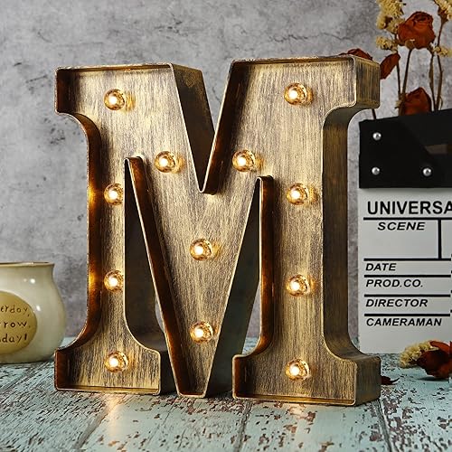 Letra con luz LED vintage, alfabeto de marquesina para cafetería, boda, fiesta, cumpleaños, lámpara de Navidad, decoración de iniciales para el