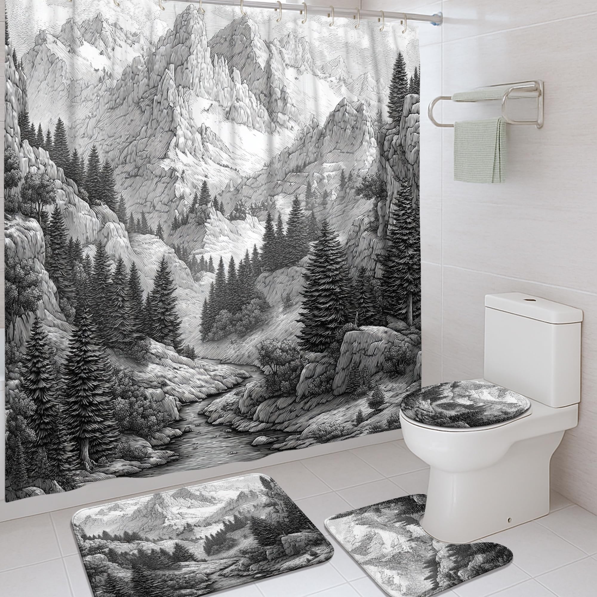 Ensemble de rideaux de douche anti-moisissure et tapis absorbant pour sol sec