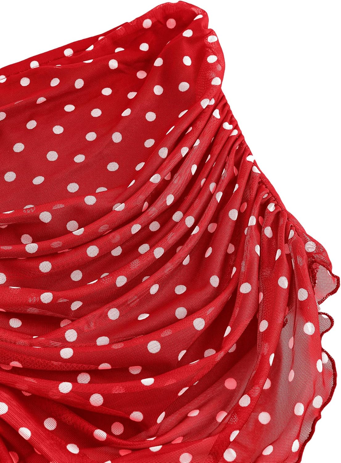Womens Y2k Polka Dot Mesh Crop Tube Top with Scarf Sleeveless Strapless Cute Fitted Ruched Bandeau Tank Shirts - Image 3