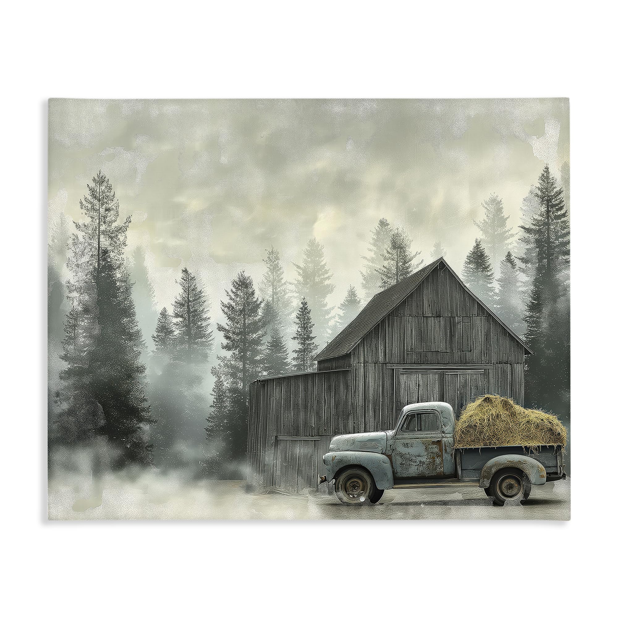 Stupell Industries Unframed 'Vintage Pickup At Misty Barn'| Canvas Art