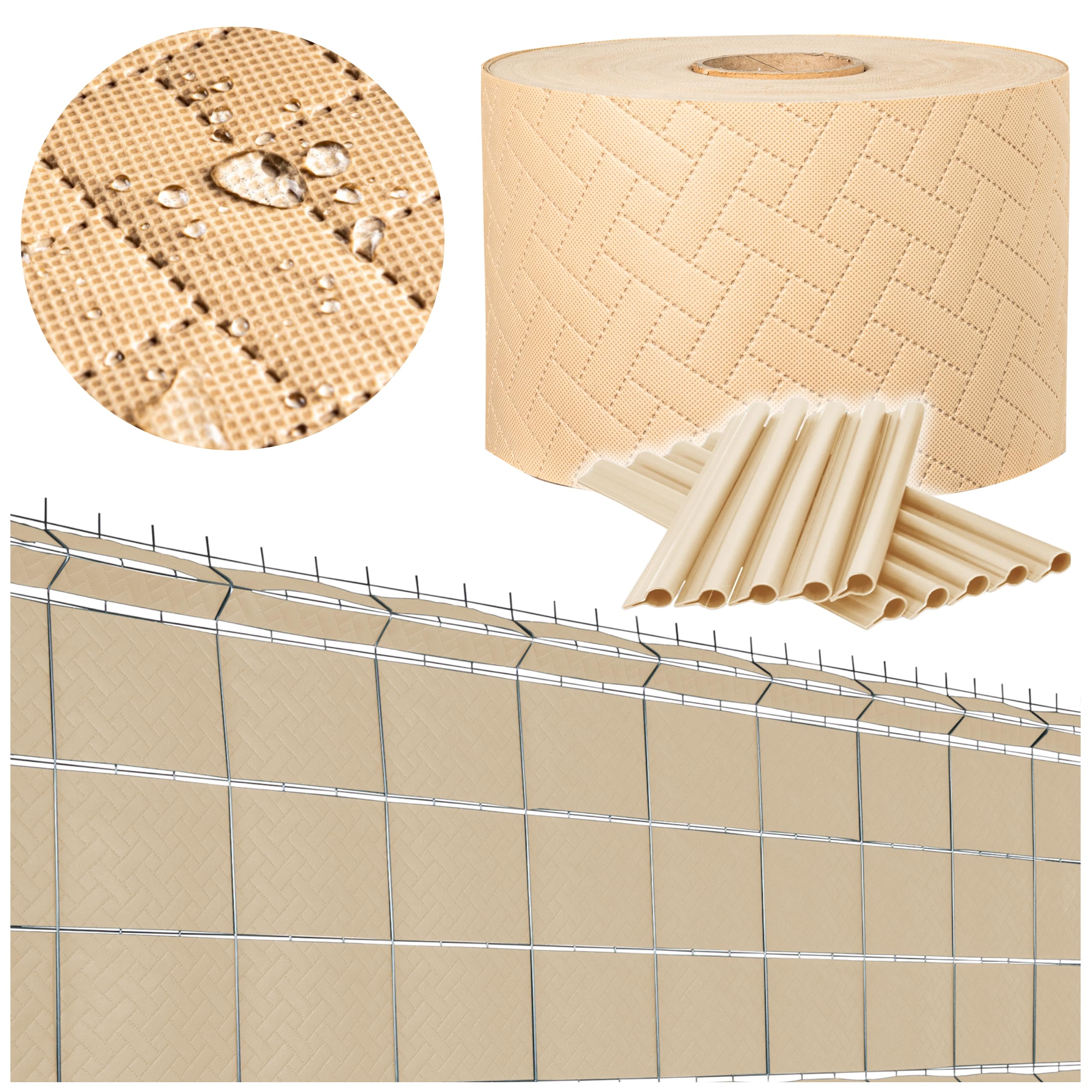 COVER IT Nastro Frangivista Beige PVC 240g/m² 19cm x 52m con 40 Clip – Nastro Privacy per Recinzione Giardino e Balcone – Copertura Ringhiera Esterna Resistente ai Raggi UV e Impermeabile