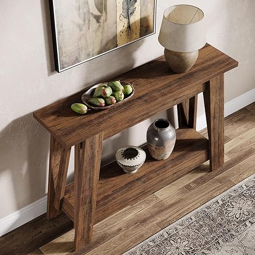 Miniatura 4 de Tribesigns Mesa consola de granja de 41.3 pulgadas, mesa de entrada de madera de 2 niveles con almacenamiento, rústica estrecha detrás del sofá para