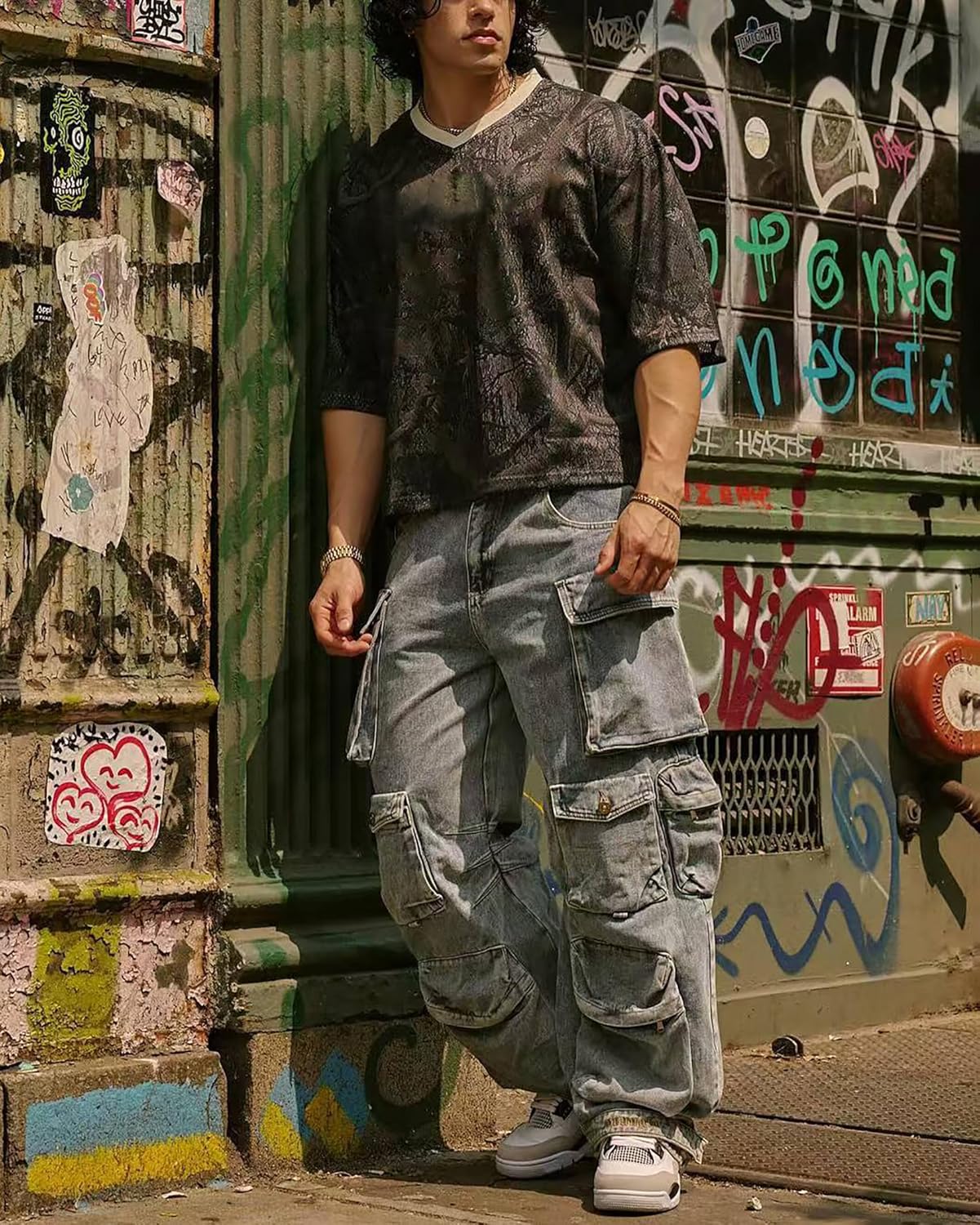 DIOTSR Mens Graphic Baggy Shirts Y2k Oversized V-Neck T-Shirt Short Sleeve Casual Streetwear Tee Tops - Image 4