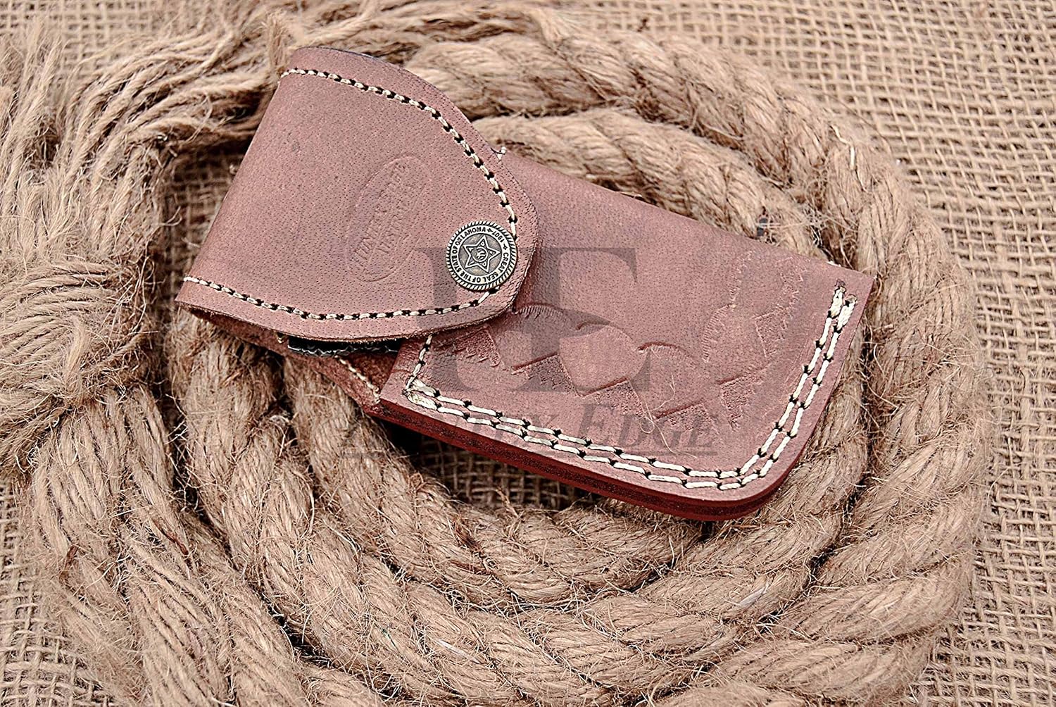 HUNTEX Custom Handmade Hand-Forged Rain Drop Pattern Damascus Steel 4 Inch Long Hand Engraved Copper Handle Razor Sharp Camping Hunting Folding Pocket Knife with Genuine Leather Pouch