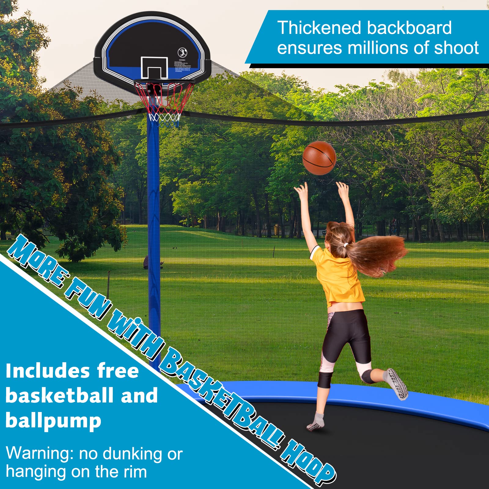 Giantex Trampoline, 12/14/15/16FT Outdoor Recreational Trampoline w/Enclosure Net, Non-Slip Ladder & Basketball Hoop, ASTM Approved, Combo Bounce Outdoor Trampoline for Adults Kids (14FT)