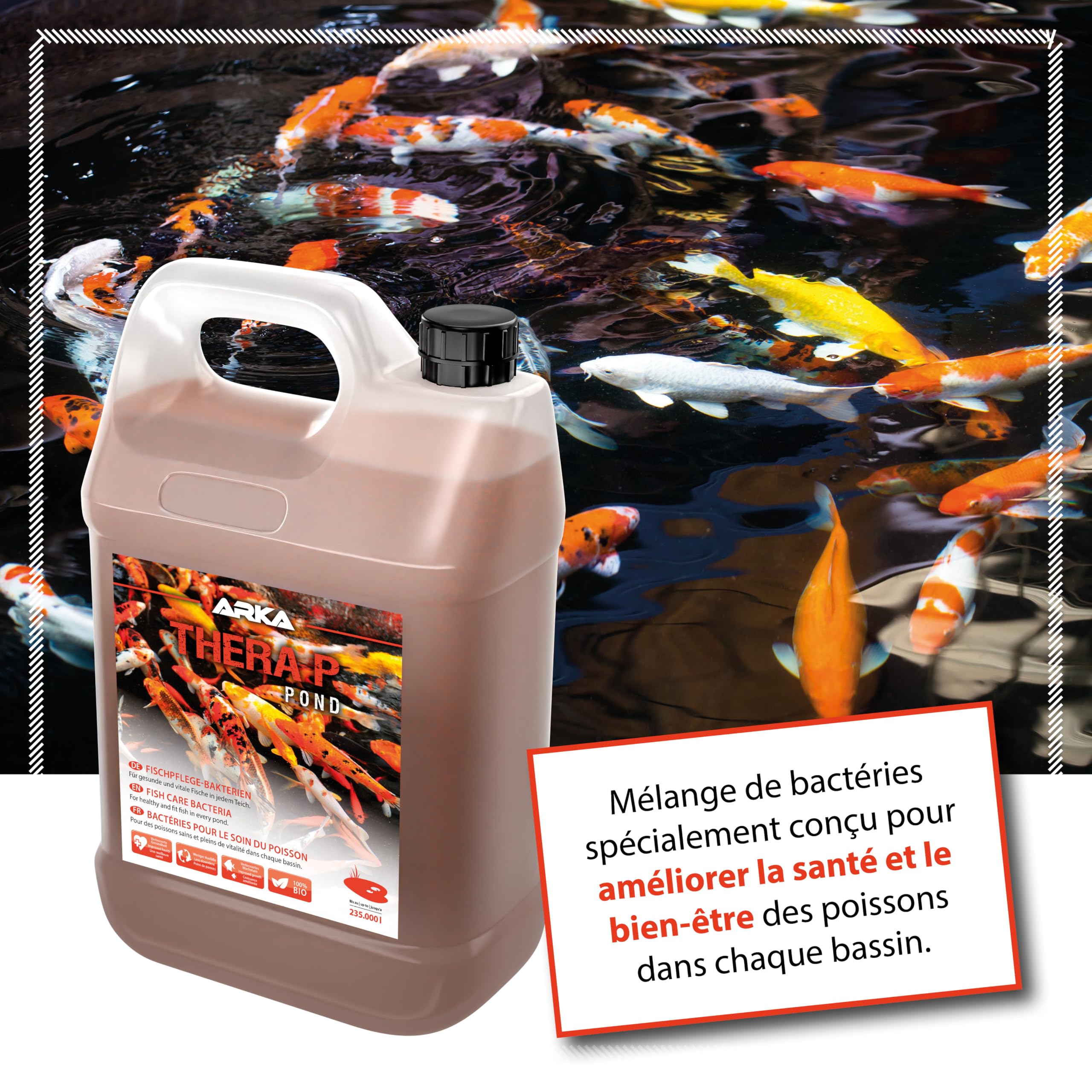 ARKA Pond TheraP - Favorise la santé et la vitalité des habitants du Bassin grâce à Une Formule bactérienne spéciale, améliore la Croissance et renforce la santé des Poissons