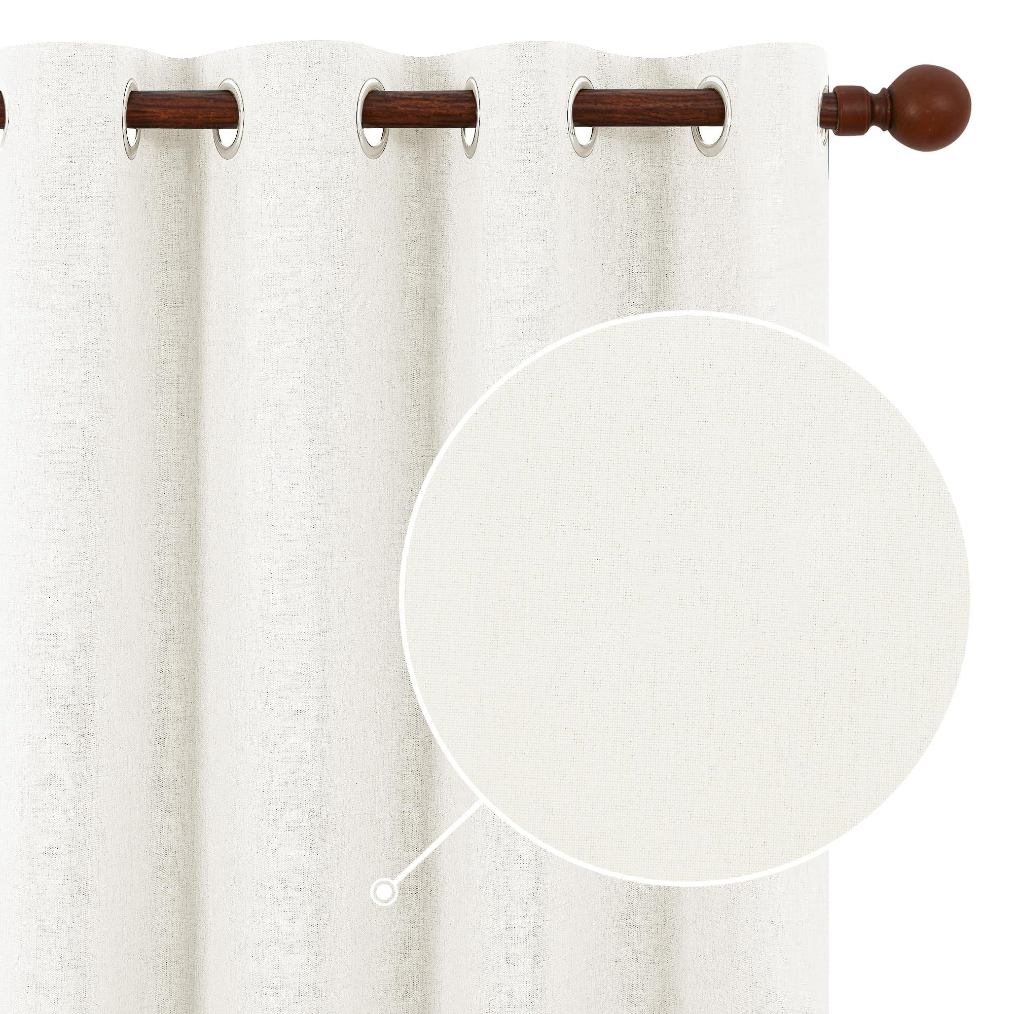 Deconovo 100% Blackout Curtains, Faux Linen Grommet Thermal Insulated Drapes, 52" W x 96" L, White, Set of 2, Room Darkening Noise Reducing Window Panels for Bedroom