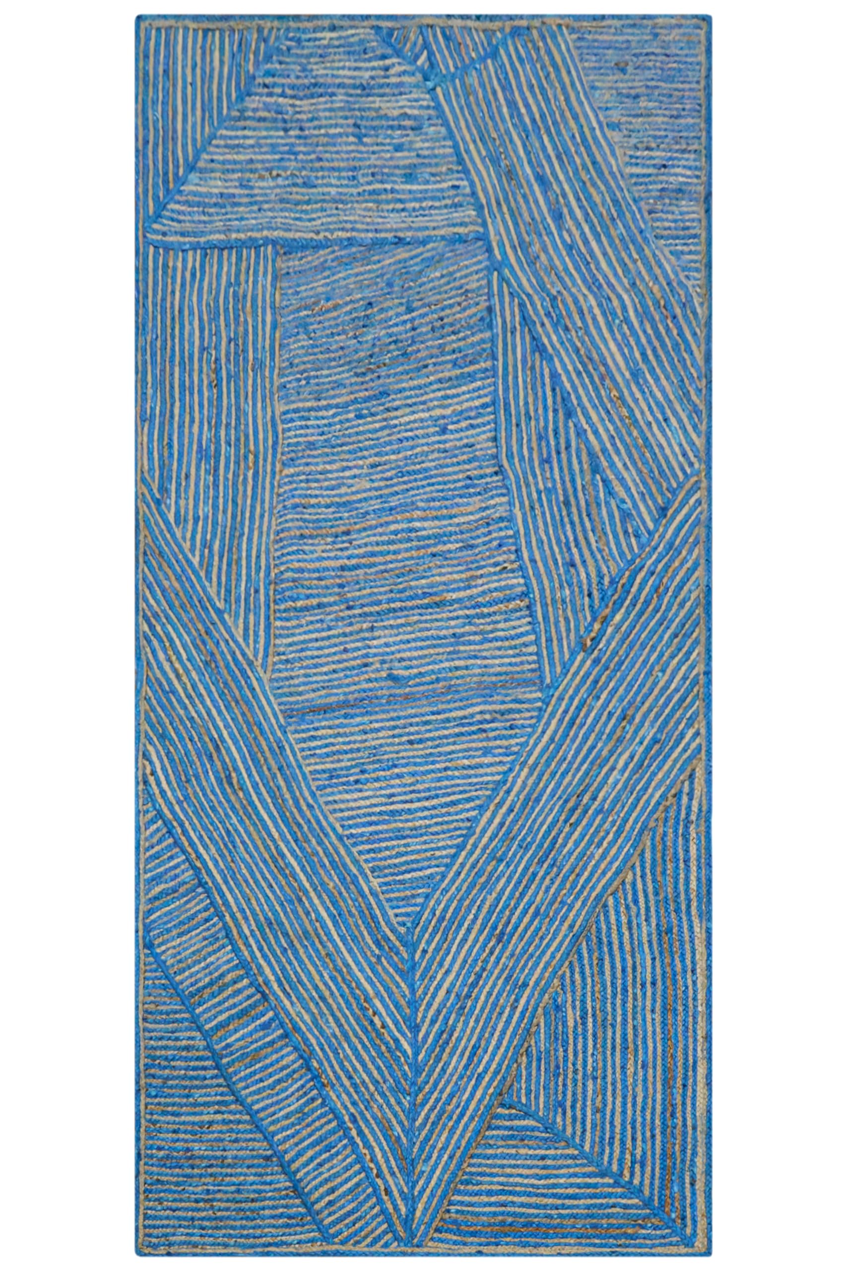 Tapis carré en jute bleu ciel pour habiller un petit espace au sol