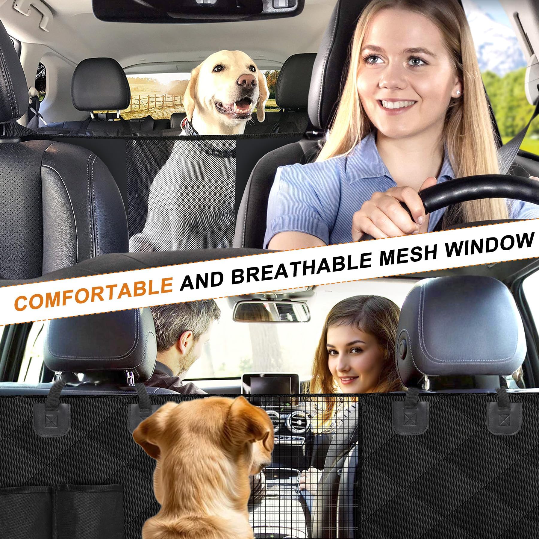 Dog Car Seat Cover for Back Seat with Mesh Window, 600D Heavy Duty Waterproof Hammock, Universal Fit for Cars and SUVs (Standard 56.5"x53") - image 7