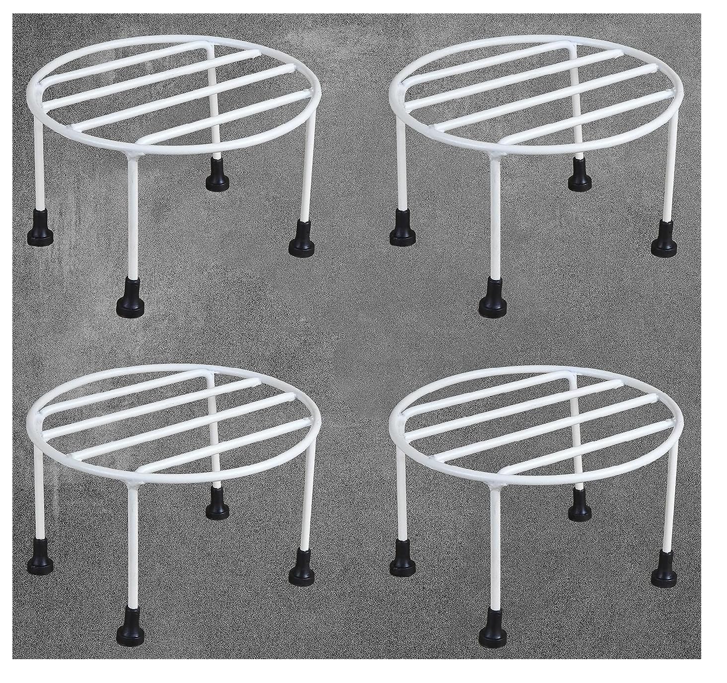plant stands for outdoor balcony pot stand for indoor plants flower pots for garden Plant Stand Set of 4, Round Plant garden decoration items outdoor stand for plants in balcony flower (White)-image-18